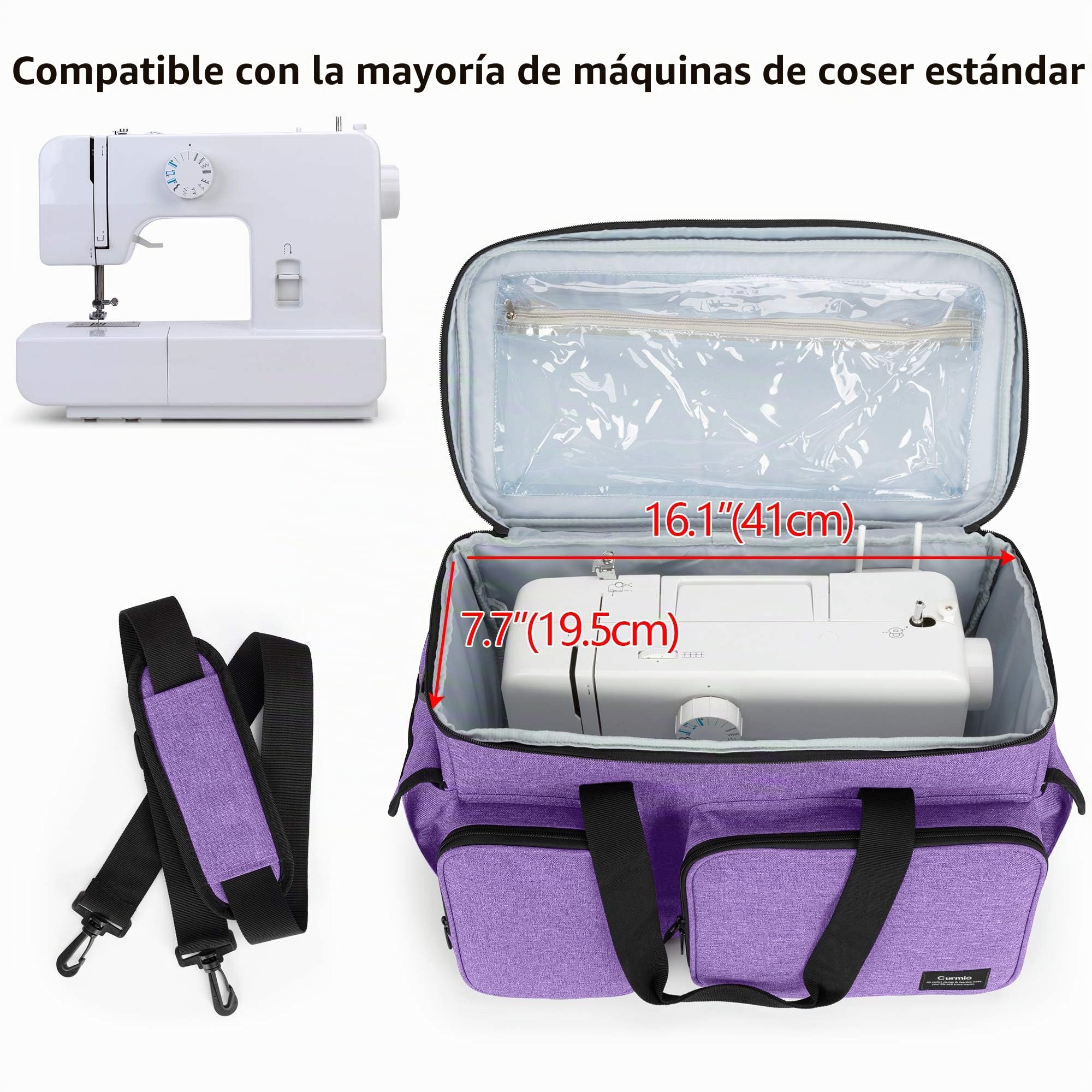 CURMIO Bolsa para Máquina Coser, Funda de Viaje para Máquina Coser, Maleta de Máquina Coser con Bottom Duro, Adecuado de la mayoría de Máquina de Coser Universales, Morado (Sóla Bolsa)