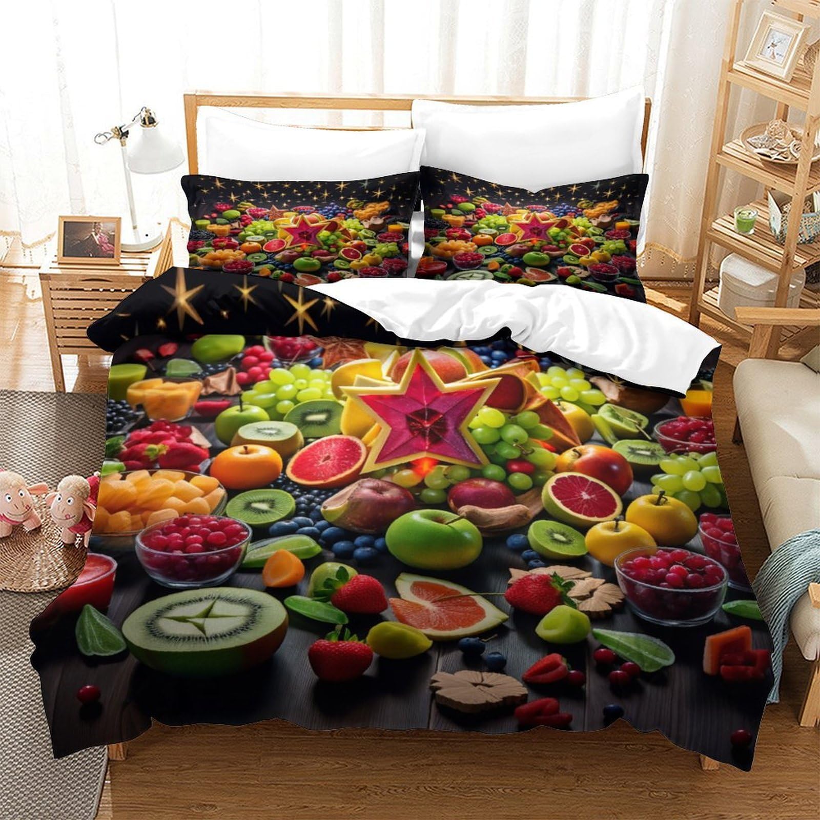 Housse de couette 140x200cm motif crâne 3D lit simple ado