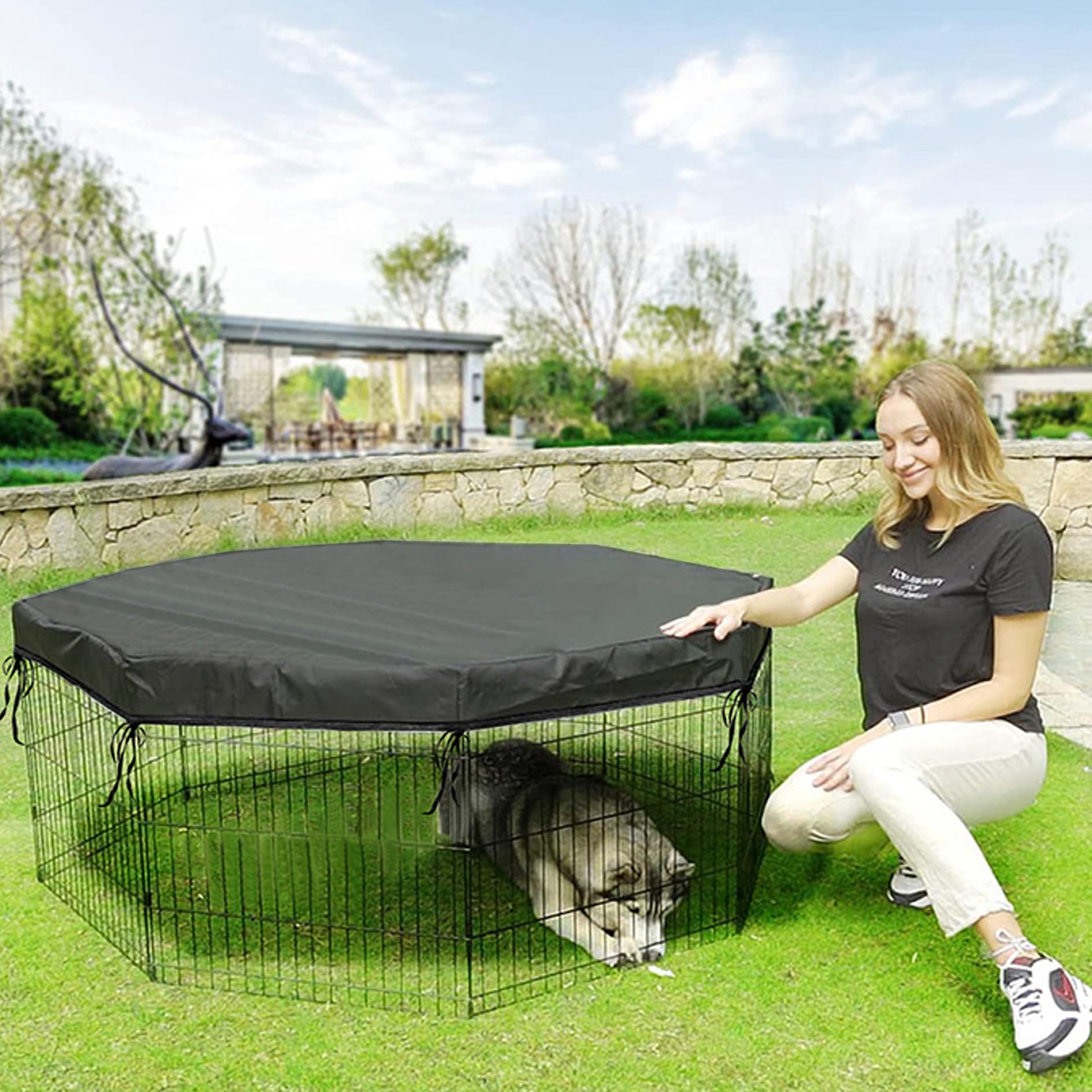 Copertina di Cani per Cani, Copertura per Cani da 68.5x68,5 Pollici, Copertina per Cani per Cani da Sole/Pioggia con Legami, Copertura per Gabbia per Cani riutilizzabili per Interno all'aperto