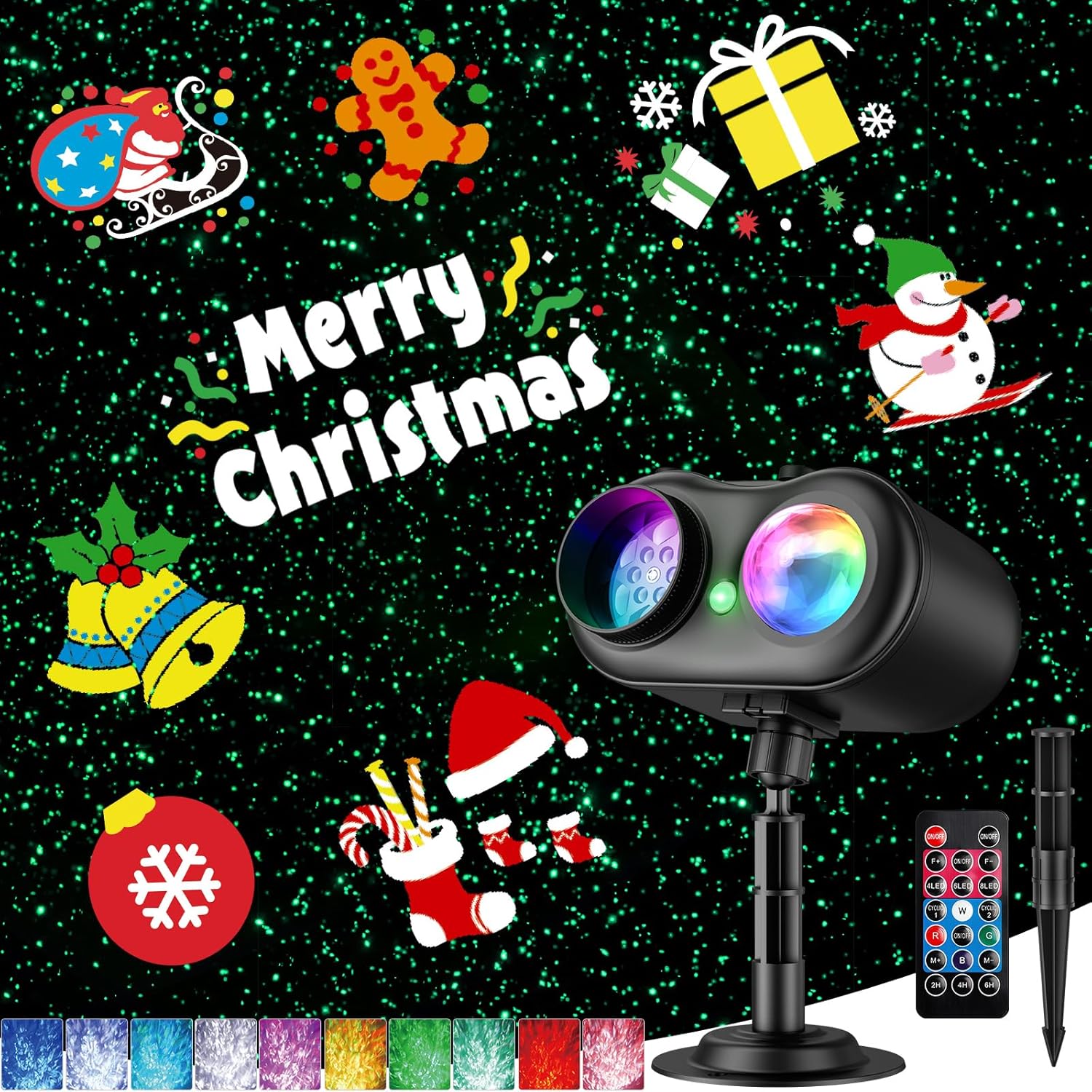 Christmas Projector Lights Outdoor, 3 in 1 Holiday Projector Light with Green Star, 20 HD Slides, 160 Pattern, 10 Ocean Wave, Christmas Light Projector Outdoor with Timer for Party Patio Decoration