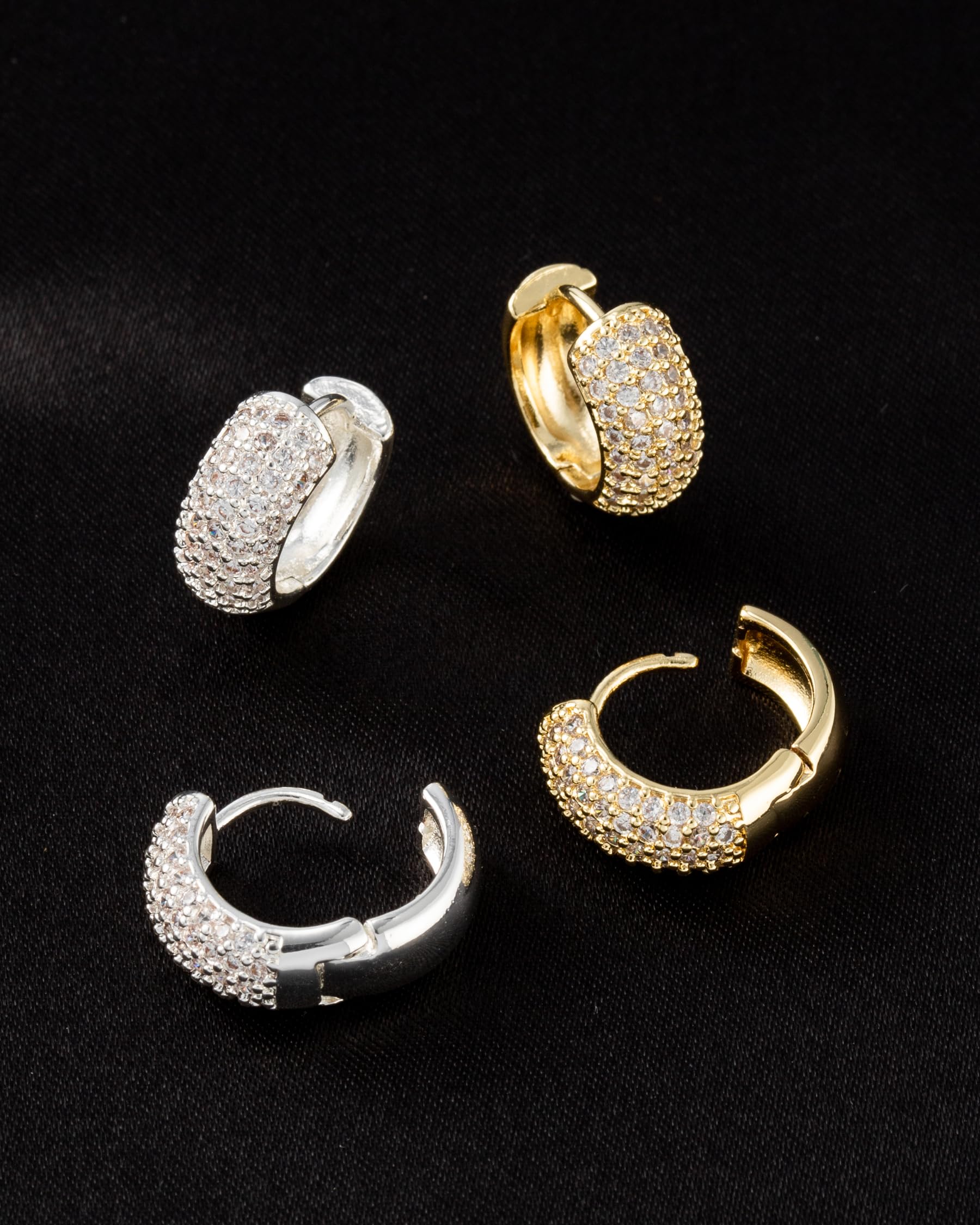 HANLI Orecchini Uomo Cerchio Diamante Argento 925 / Oro Placcato 14K e Zirconi Cubici Anallergici Leggeri Trendy Gioielli di Moda per le Uomo
