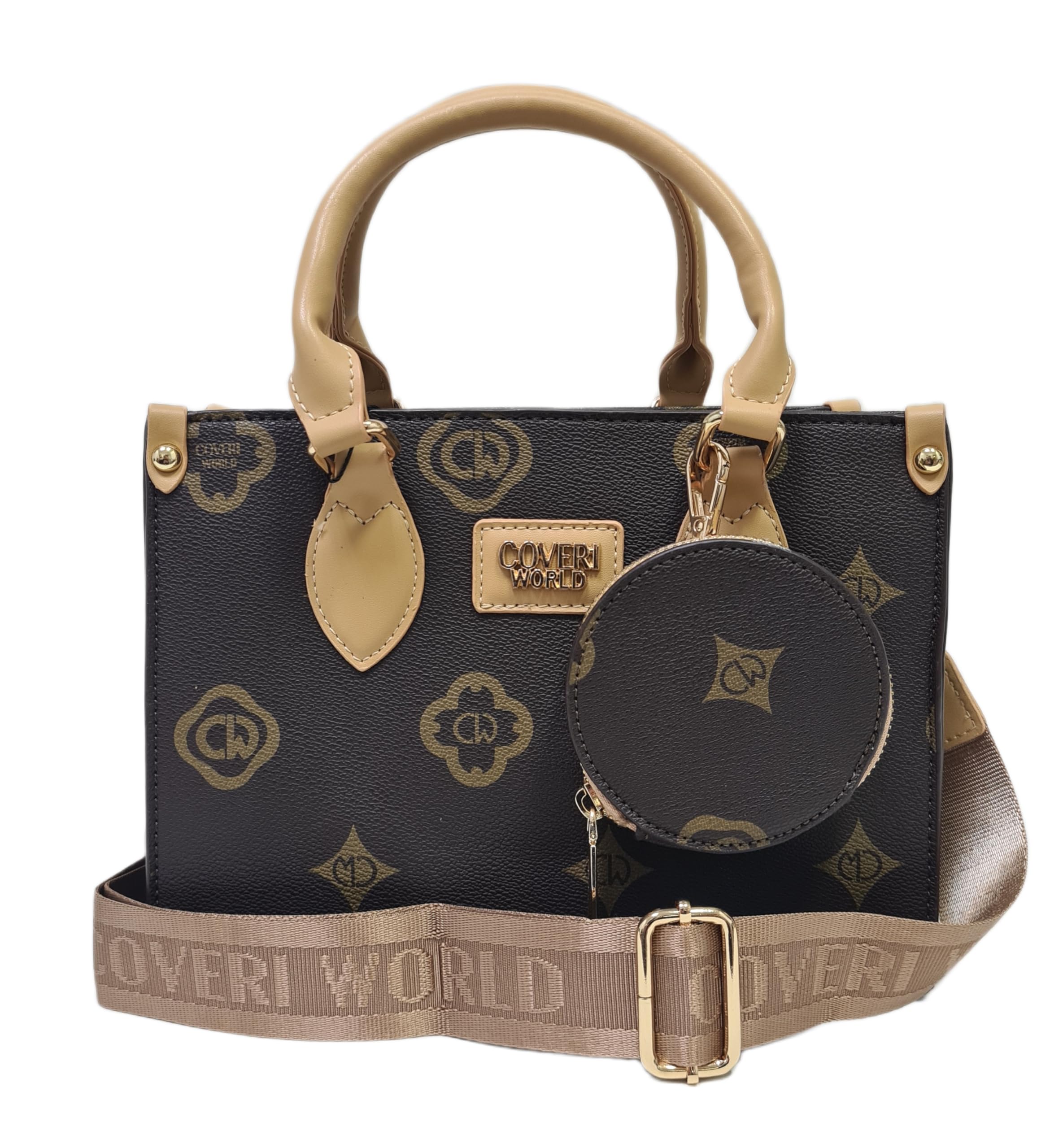 COVERI COLLECTION Borsa Elegante da Donna in Pelle Sintetica con Logo, Manici Doppi e Tracolla Regolabile, Set con Borsellino, 25x12x19 cm, Art. 9031