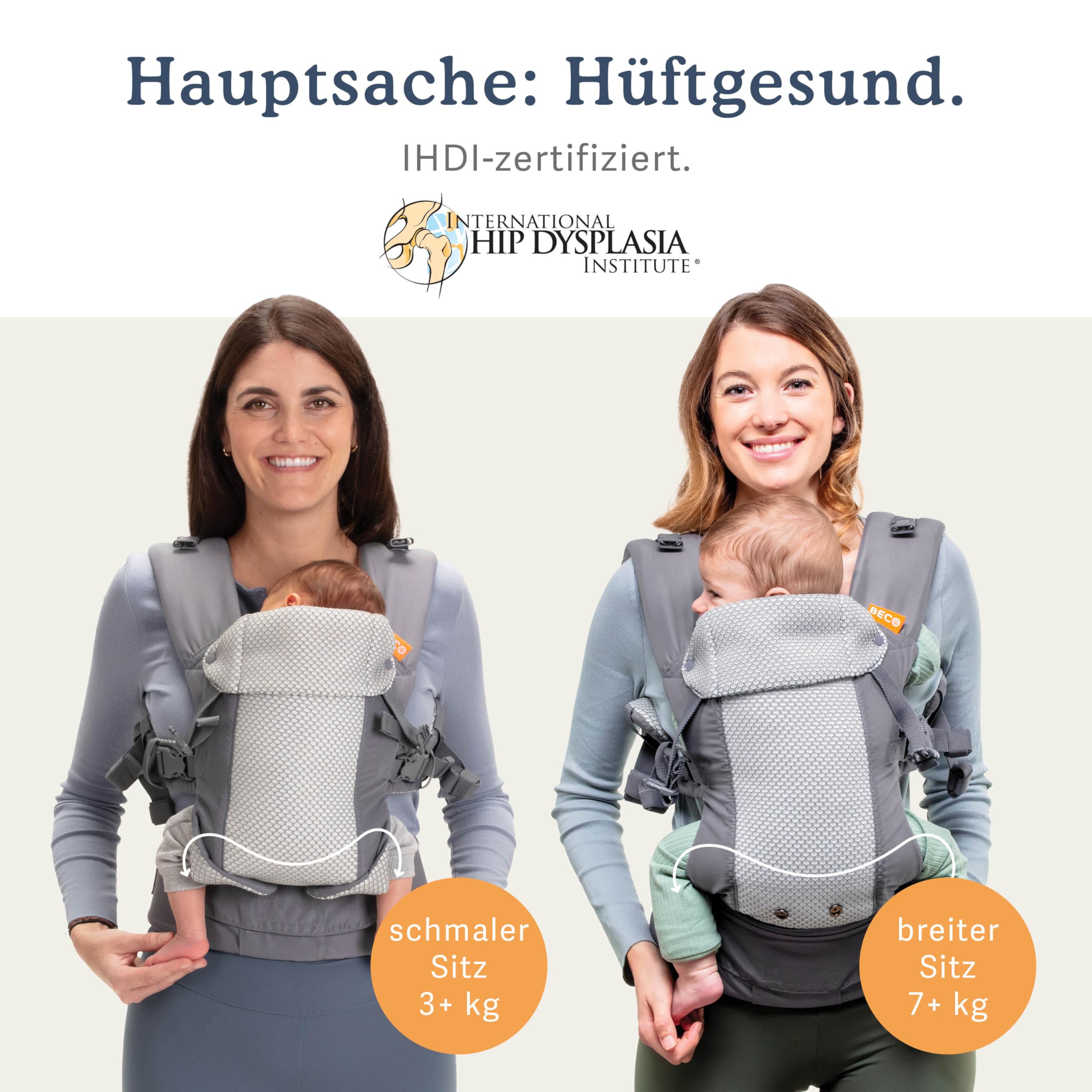 Beco Gemini Cool Mesh Babytrage ab Geburt, Cool Dunkelgrau | 4 Ergonomische Trageweisen mit Verstellbarem Sitz, zertifiziert Hüftgesund, von den ersten Wochen bis ins Kleinkindalter.