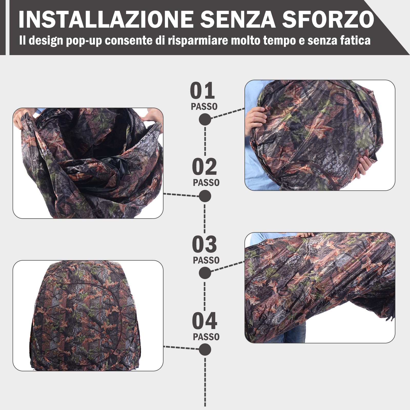 COSTWAY Tenda da Caccia Pieghevole per 3 Persone, Tenda Mimetica con Telaio in Acciaio e Finestre a Maglie, con Visione 270°