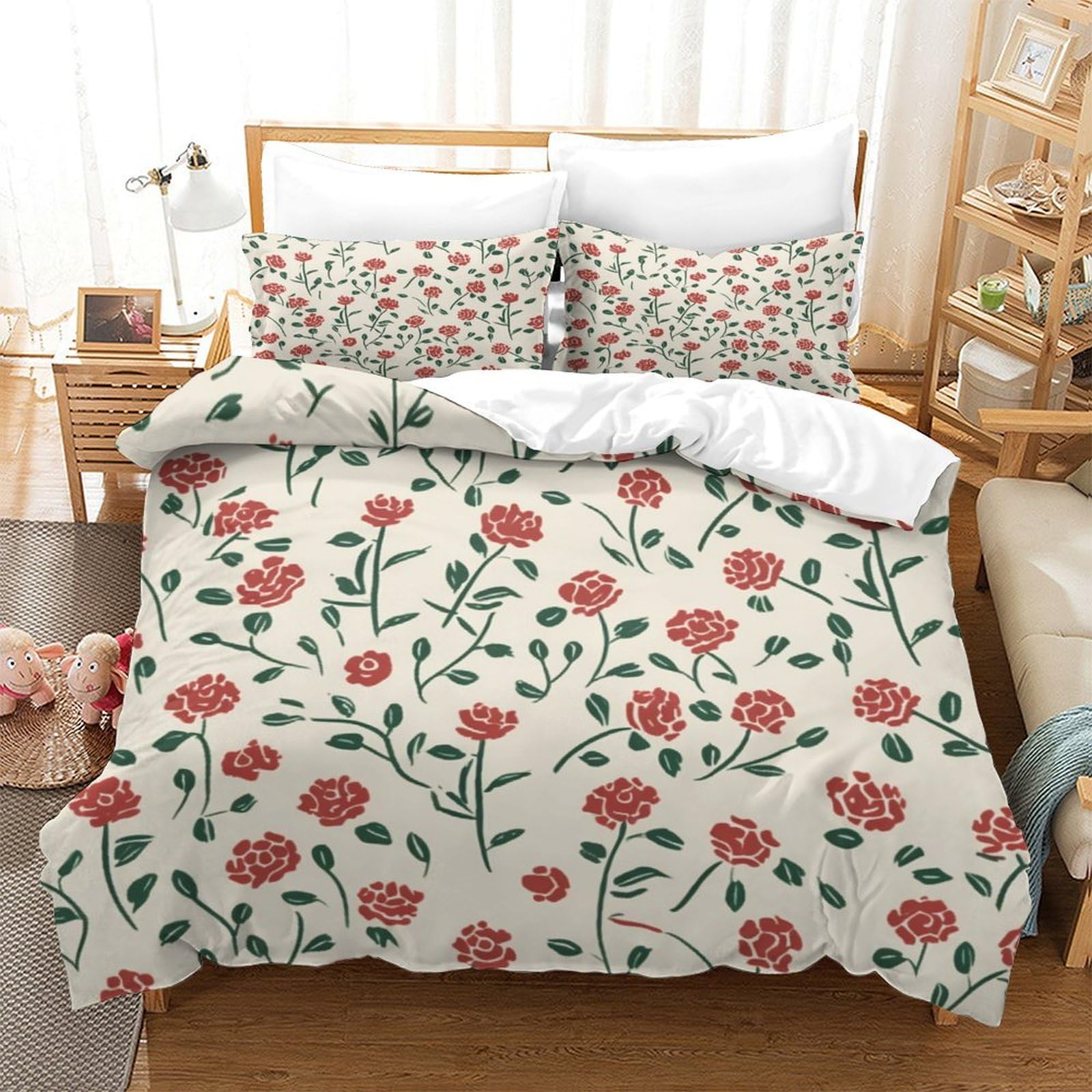 P1S9U7W5Y Botanical 3D Printed Duvet Cover Set 3pcs Microfiber Floral Bedding Set Double
