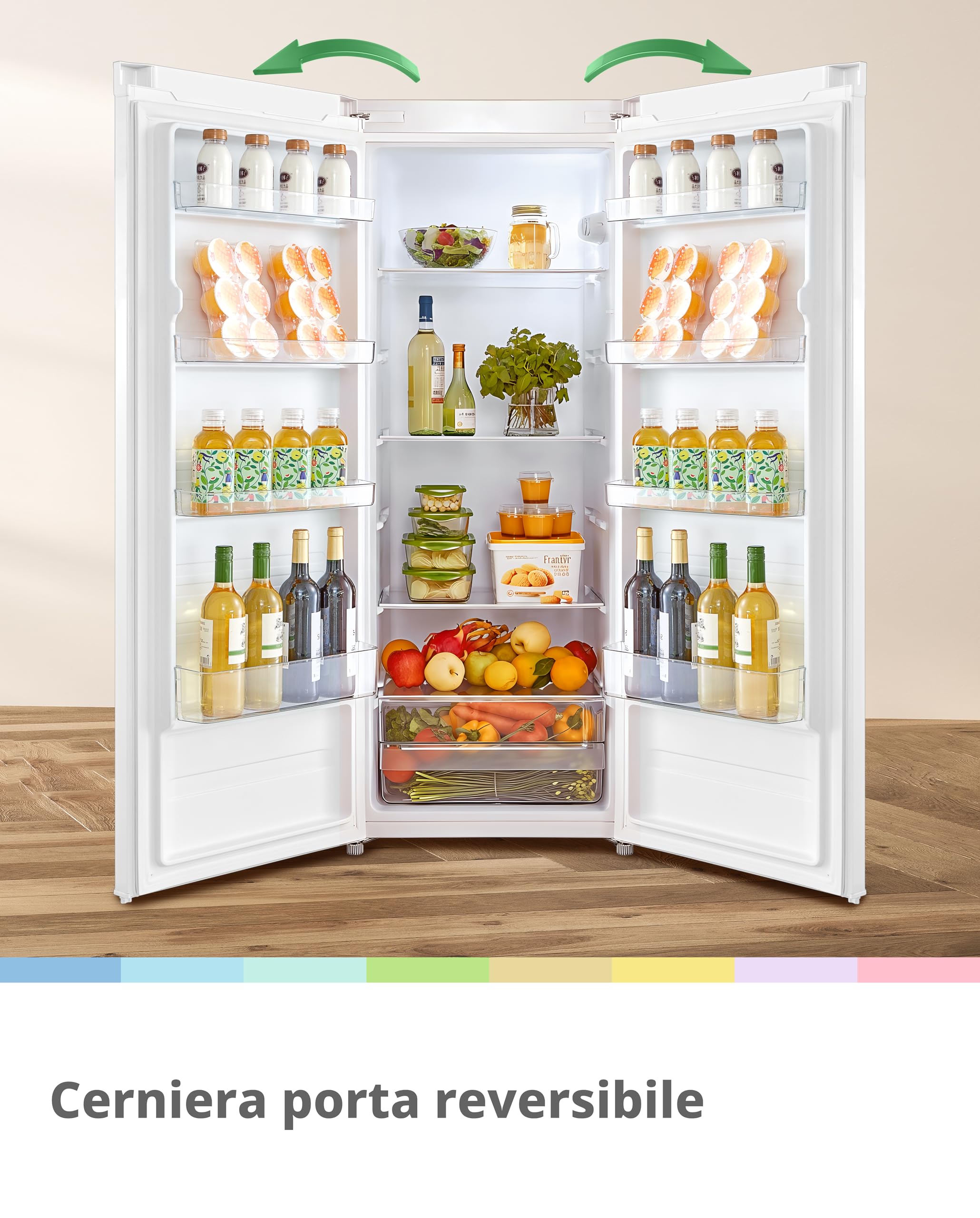 COMFEE' RCD235WH2EU(E) 230L Freestanding Frigorifero, 55x142 cm, Mensola in Vetro Rimovibile, Porta con Cerniera Reversibile, Piedini Regolabili, Bianco