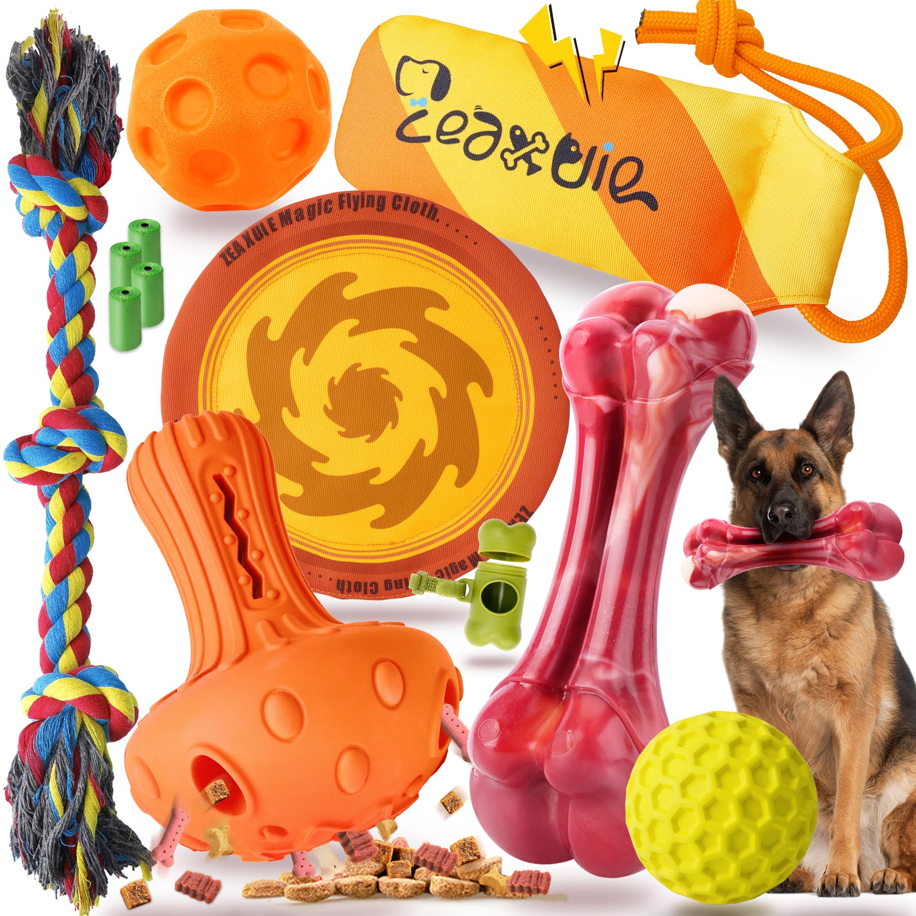 Zeaxuie Varios juguetes masticables resistentes para perros para masticadores agresivos, juego de 9 unidades, incluye juguetes de cuerda indestructibles y juguetes chirriantes para razas medianas,