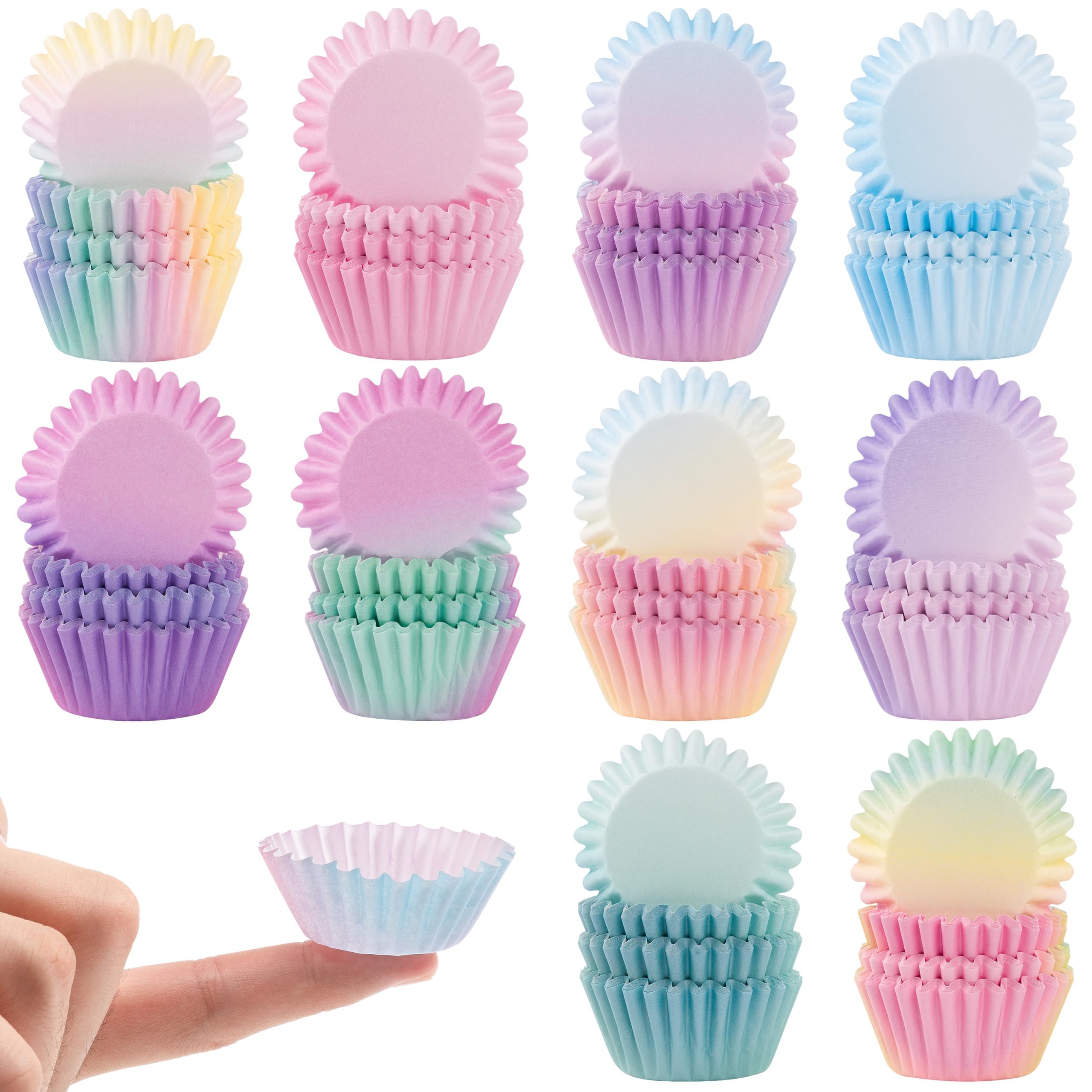 COcnny Mini-Cupcake-Papiereinlagen, Rosa, Blau, Lila, Farbverlauf, Backförmchen, Muffin-Papierhülle, Cupcakes, Wrappers für Babyparty, Kuchen, Schokolade, Süßigkeiten, Zubehör für Geburtstag,