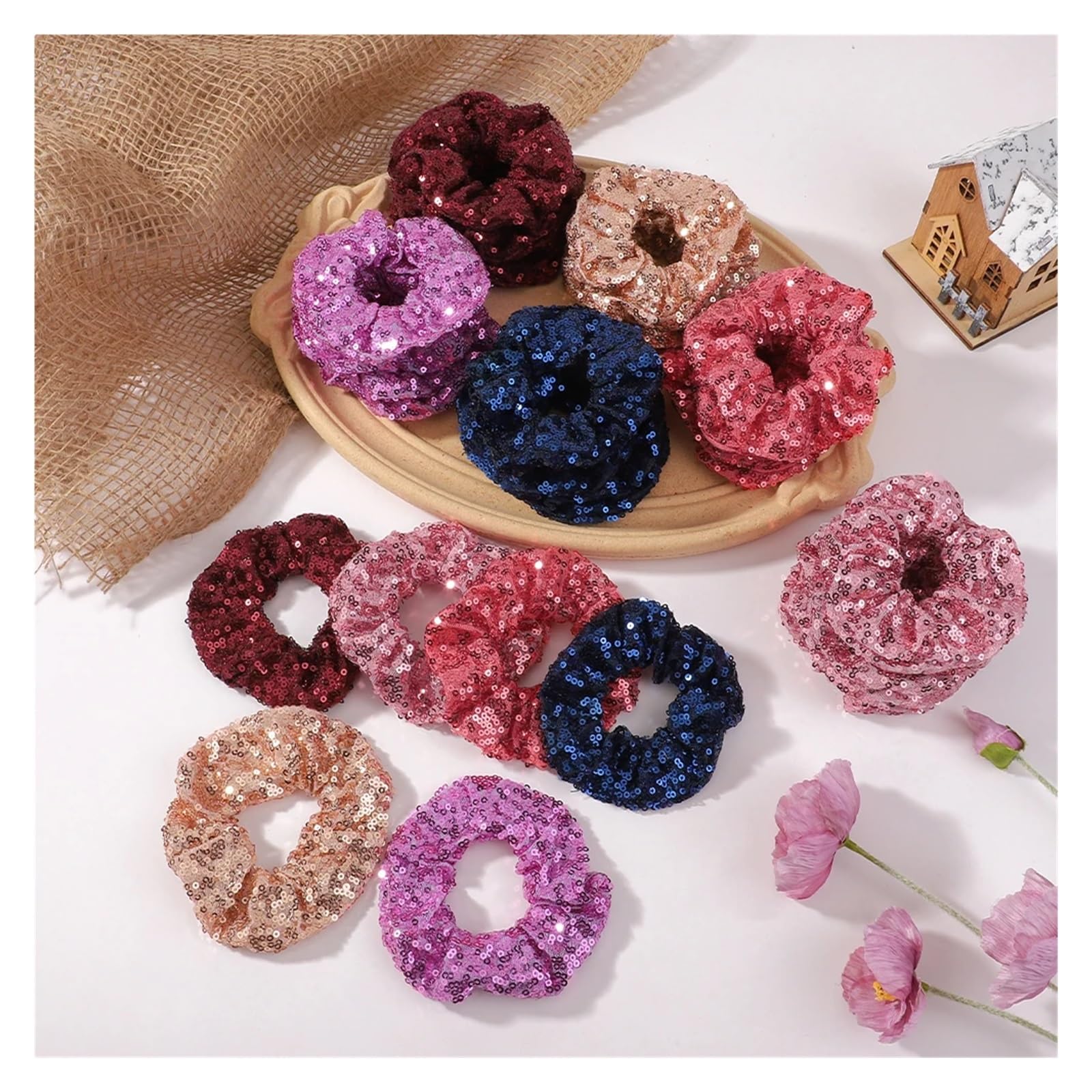 Coleteros pelo Mujer Juego de 180 coleteros con lentejuelas brillantes for el pelo, bandas elásticas 3,9 pulgadas for mujeres y niñas