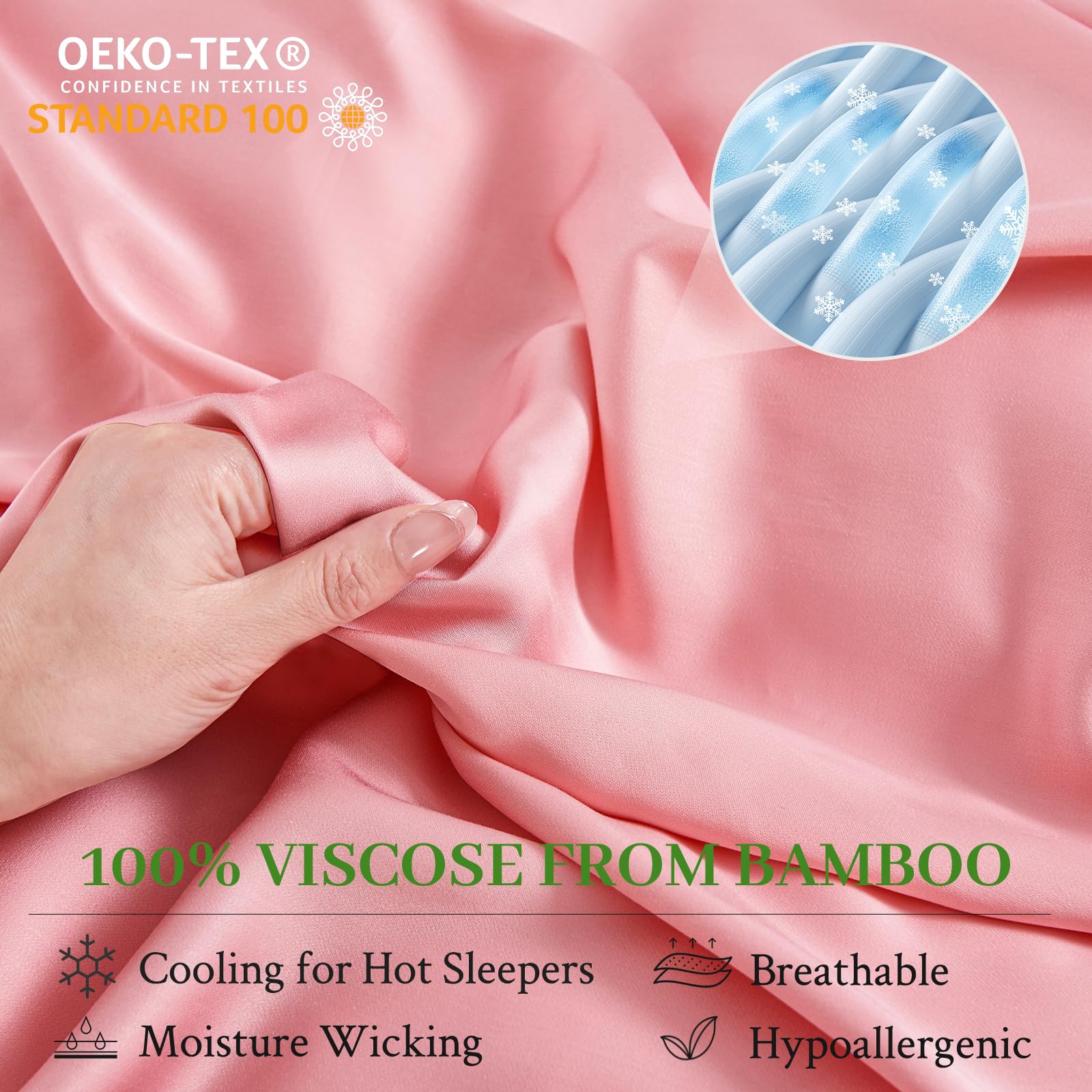 YIYEA King Size Pillow Cases Set of 2, 100% Viscose Derived from Bamboo Cooling Pillowcases for Hot Sleepers, Silky Soft Breathable Pillow Covers with Envelope Closure (20