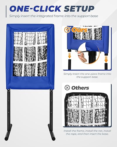 Miniatura 3 de Red de Lanzamiento de 9 Agujeros, Red de Lanzamiento Portátil de Configuración Rápida de Béisbol y Sóftbol de Nueve Bolsillos con Zona de Golpeo,