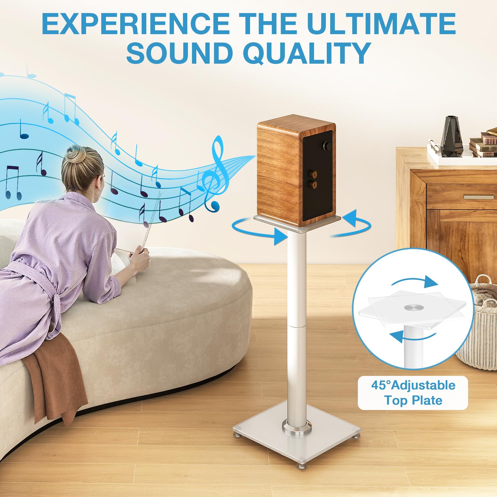 5Rcom Support D'enceinte Universel Pieds Enceintes - Hauteur 680 mm - Supporte Les Allant Jusqu'a 10kgs - Ensemble de 2 - Gestion des Câbles - Facile À Assembler