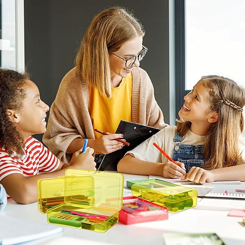 Miniatura 6 de Layhit 6 cajas de plástico para lápices, apilables, de plástico transparente, multiusos, de gran capacidad, caja de suministro de plástico duro con