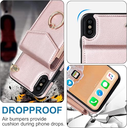 Miniatura 5 de Asuwish Funda de teléfono para iPhone Xs Max con protector de pantalla de vidrio templado y anillo RFID, soporte para tarjeta de crédito, accesorios