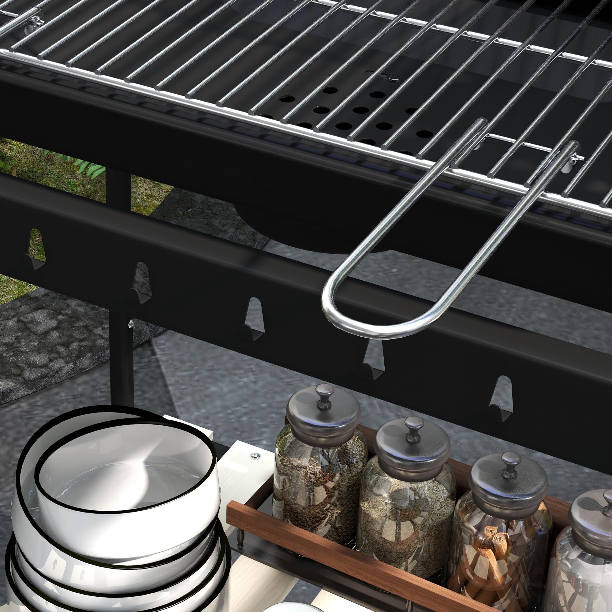 Outsunny Barbecue à Charbon BBQ Grill sur Pied avec Gril Réglable 2 Roues et 3 Étagères Récupérateur de Cendres 103 x 47 x 95 cm Noir