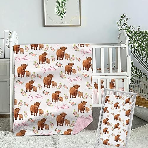 Juego de ropa de cama personalizado para cuna para niñas, juegos de ropa de cama personalizados para cuna de bebé con nombre, ropa de cama de 2