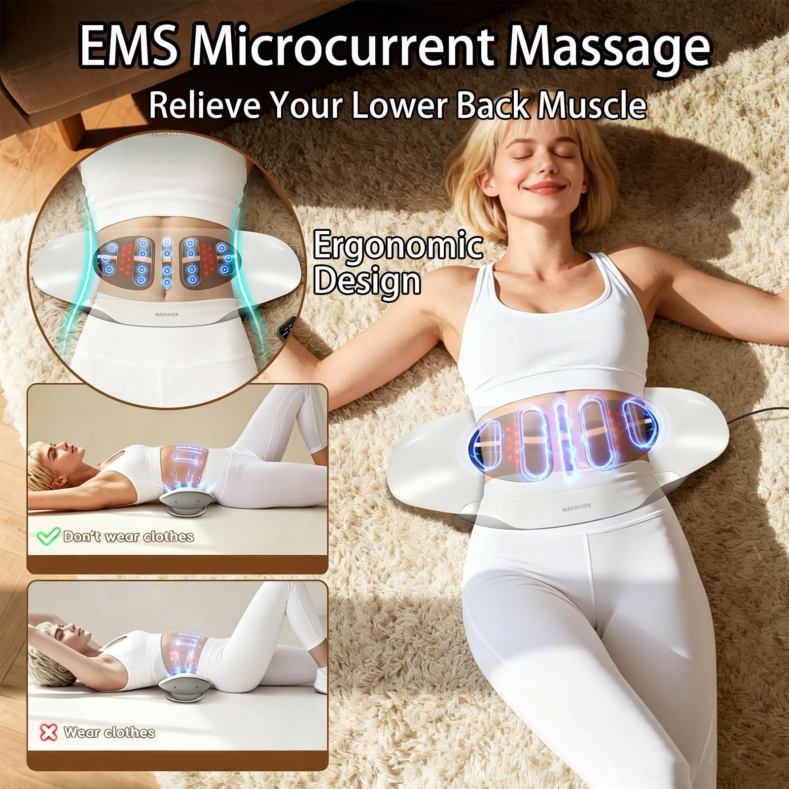 Lenden Zugmassagegerät mit Wärme und Vibration, Lendenwirbel massagegerät mit Luftkissen Hub und Krümmungsfunktion, 2026 Upgrade Rückenmassagegerät unterer Rücken für Muskelentspannung