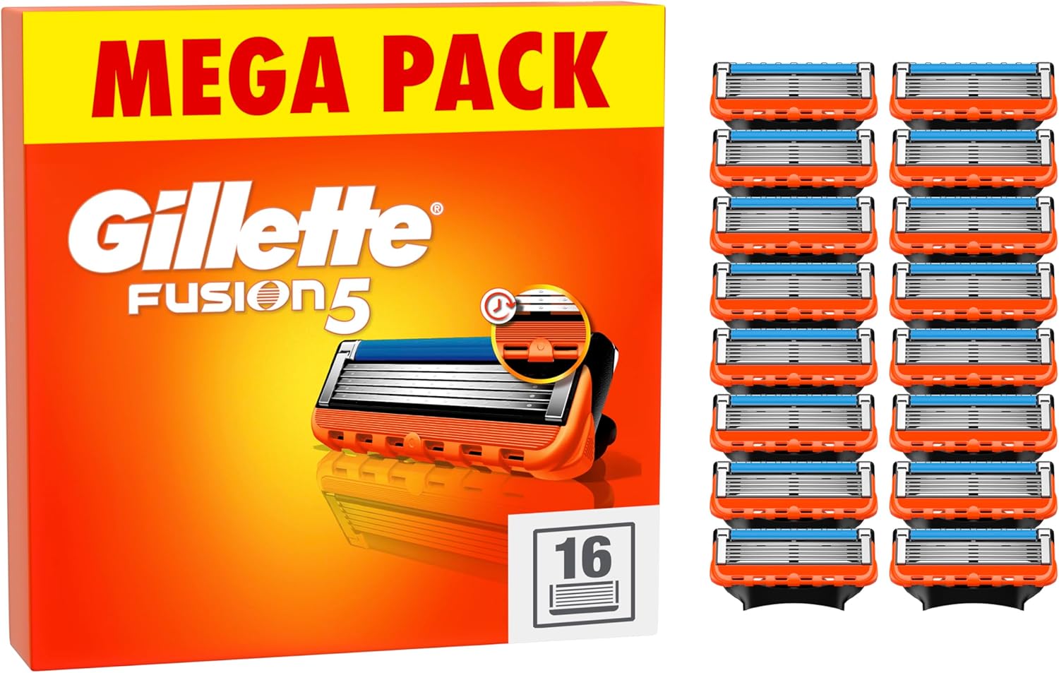 Gillette Fusion5 Razor Blades Men, Pack of 16 Razor Blade Refills with Precision Trimmer, 5 Anti-Friction Blades (Packaging may vary)