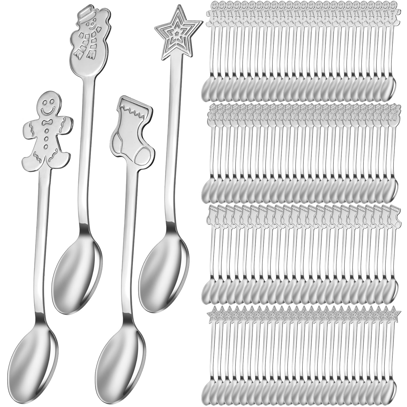 Gerrii 100 Stück Weihnachtslöffel aus Edelstahl, Weihnachts-Rührlöffel, kreatives Mischen von Kaffee, Tee, ausgefallene Mini-Dessertlöffel für Getränke, Suppe, heißen Tee, Weihnachten, Party, Zubehör,