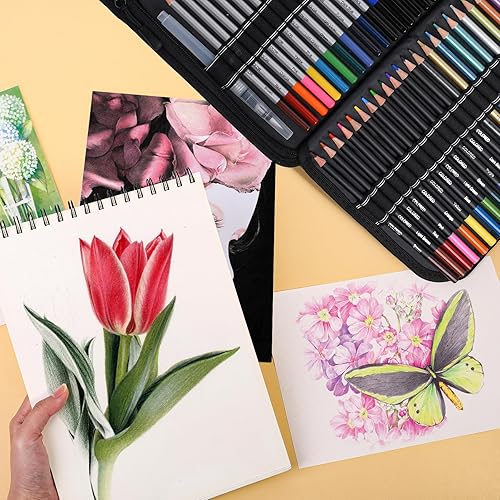Miniatura 6 de Juego de 72 suministros de arte, kit de lápices de dibujo de colores, lápices de grafito con estuche práctico, suministros de arte escolar ideales