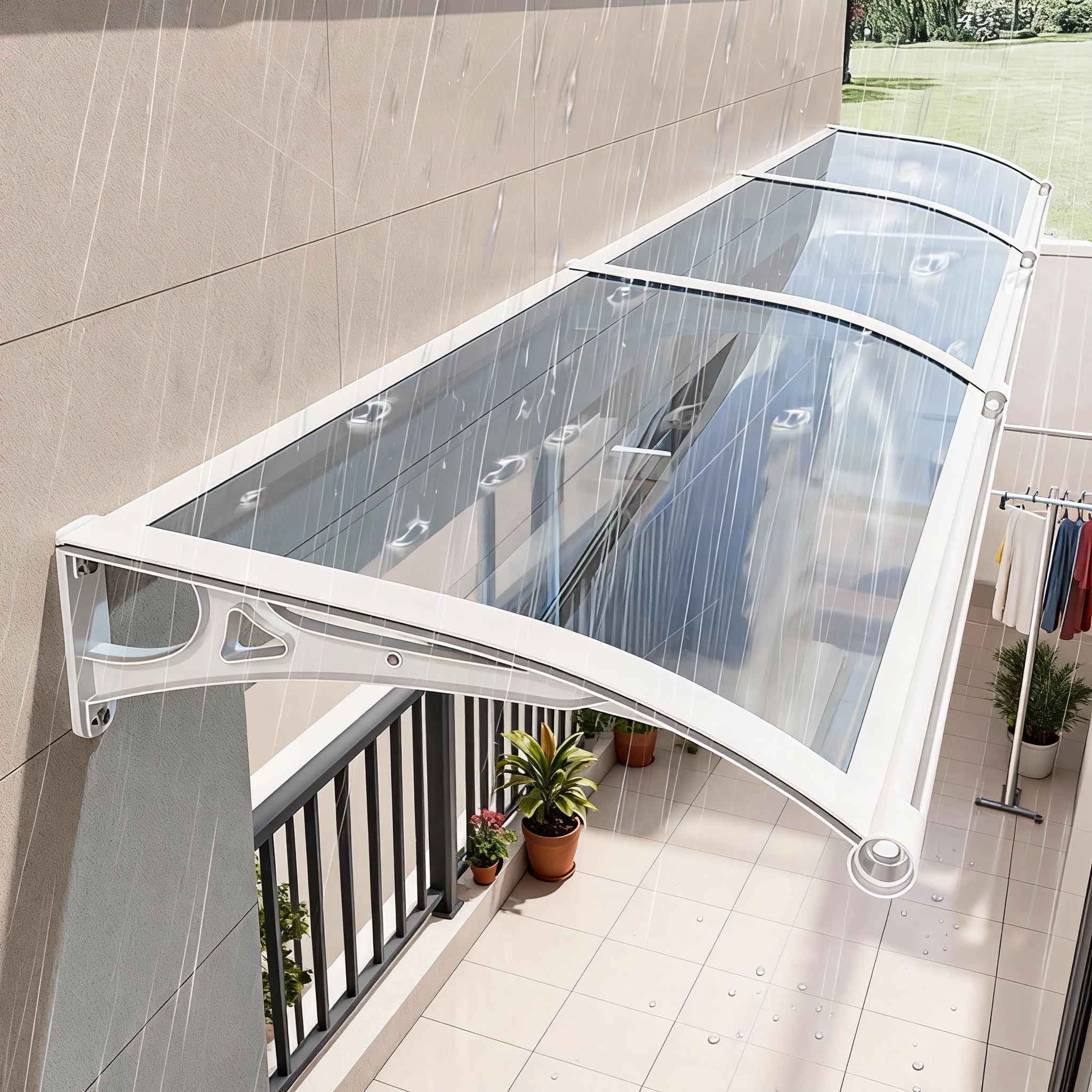 GJMSSMY Outdoor Door Canopy, UV & Rain Protection Awning for Windows, 100x210cm, Weatherproof Polycarbonate Shield for Patios, Terraces, & Entrances - Durable & Stylish Covering