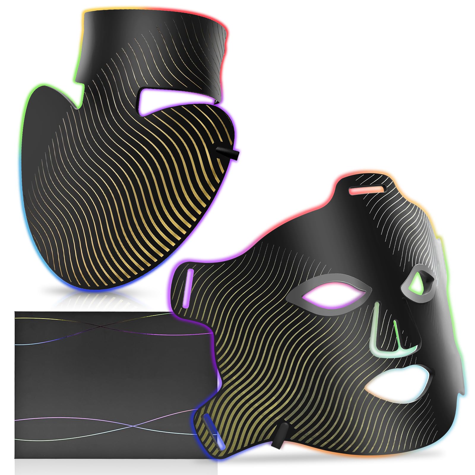 Masque de luminothérapie LED pour le visage et le cou, 4 modes, masque facial infrarouge avec thérapie à la lumière rouge, masque lumineux LED en silicone, anti-âge pour tous les types de peau