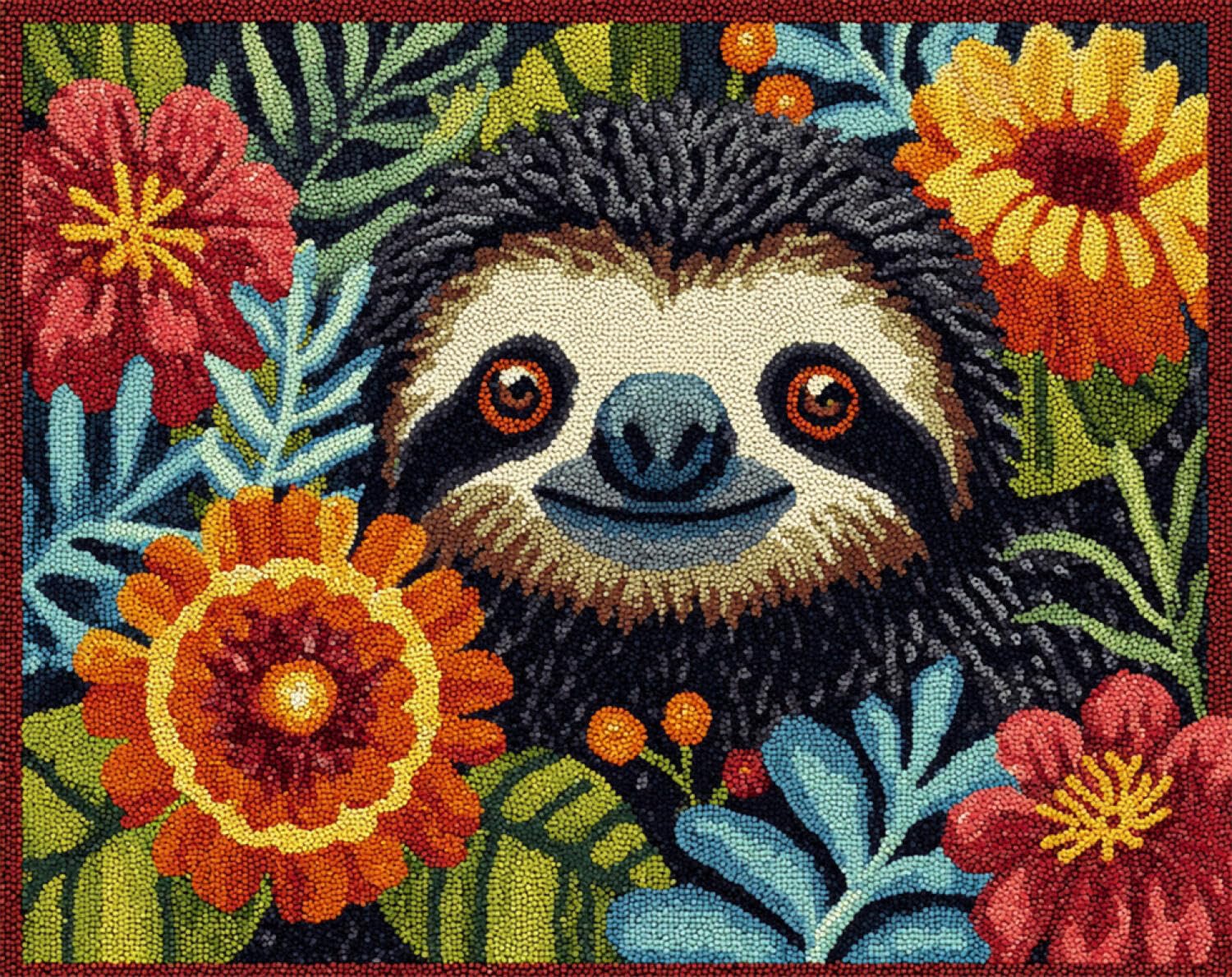 Henypt DIY Latch Hook Rug Kit Sloths and Flowers 90x120cm