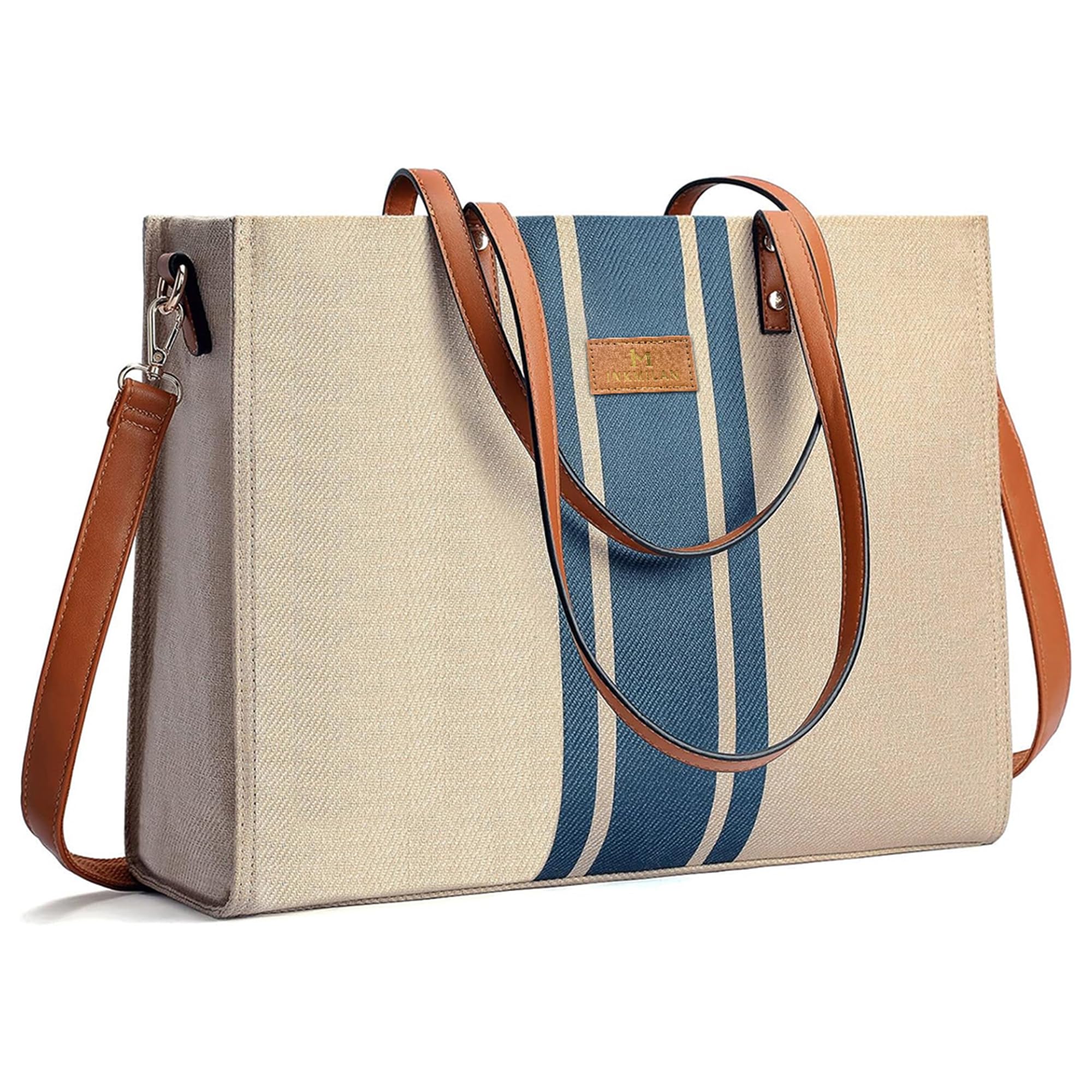 INKMILANDaily Use Shopper Natura Bag, Laptop Tote Shoulder Bags for Women, Fits up to 15.6 Inch Laptop Handbag, Casual Canvas Bag Ideal for Shopping & Travel
