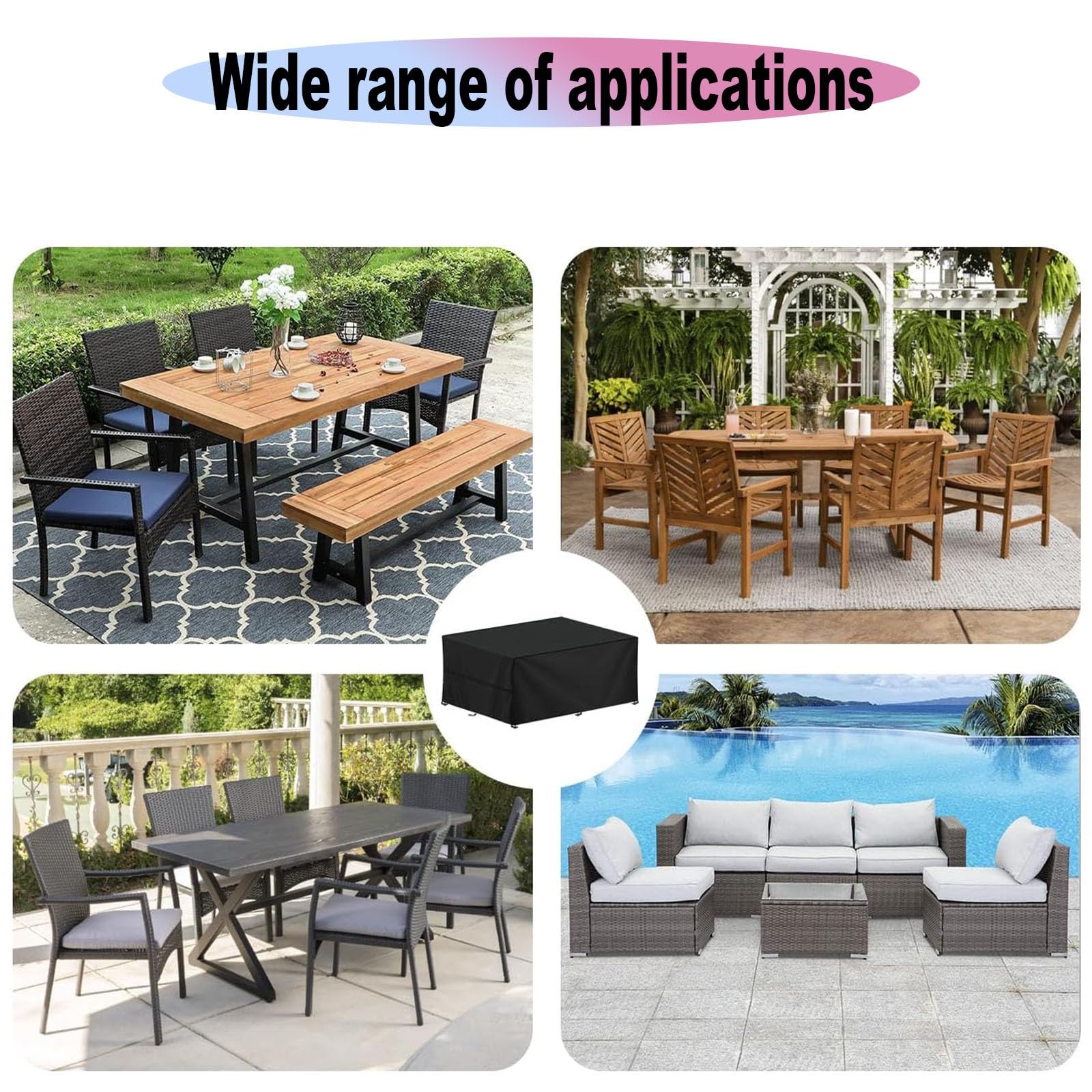 HSFFBHFBH Housse Table De Jardin - 180x135x90cm (LxWxH) Noir 420D