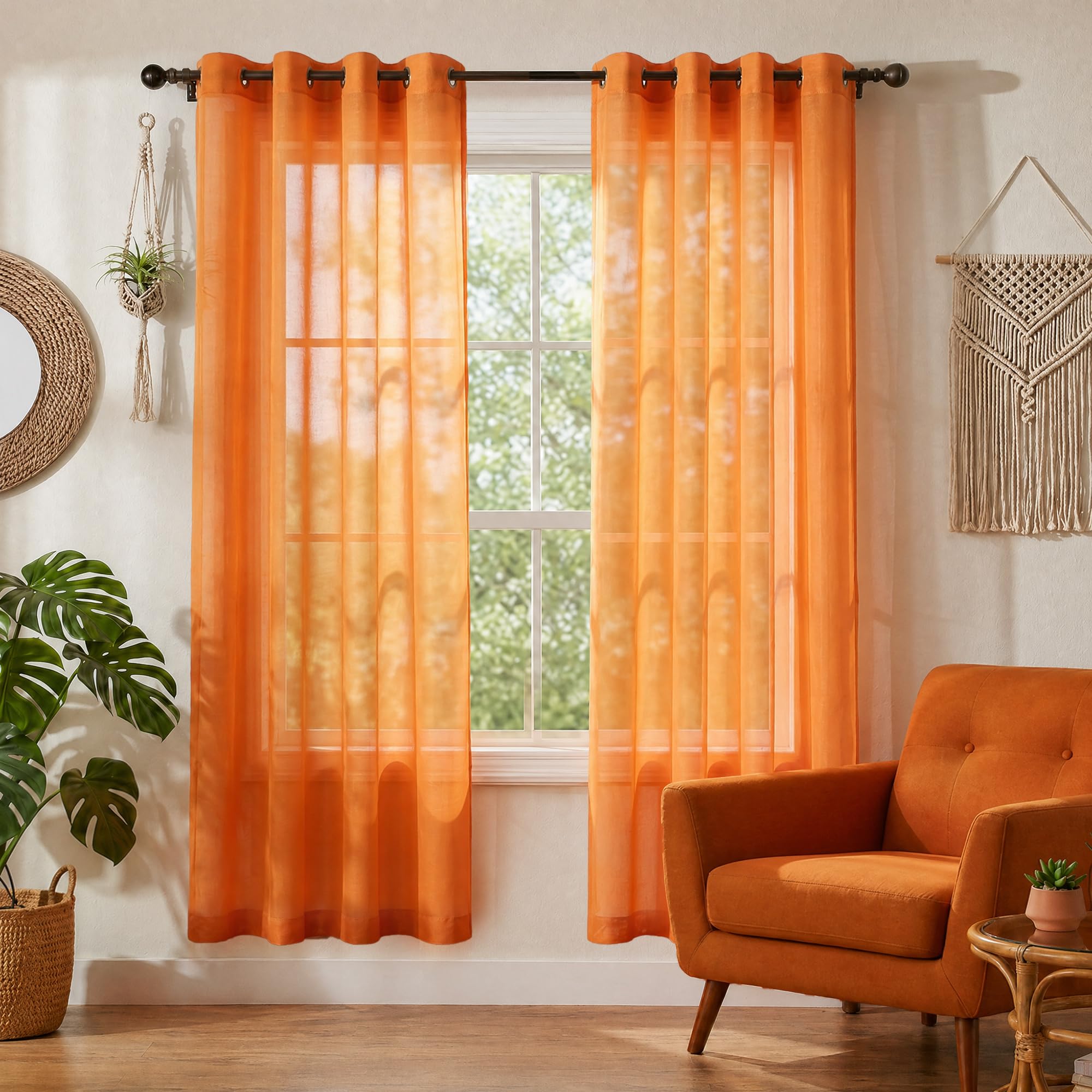 Set of 2 Orange Sheer Curtains 63 inches for Playroom, Kitchen, Bathroom โ image 1