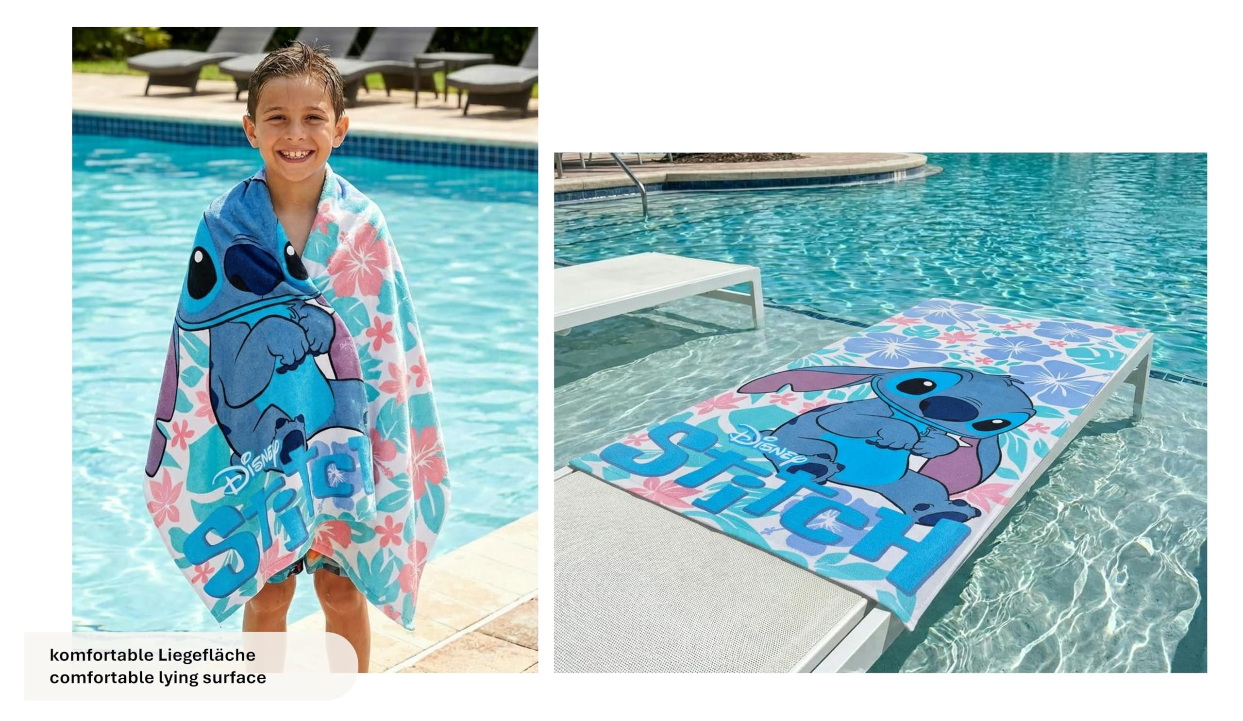 Theonoi Disney Lilo und Stitch dziecięcy ręcznik kąpielowy, ręcznik plażowy, 70 x 140 cm, 100% bawełna, dla chłopców i dziewczynek – standard Öko-Tex