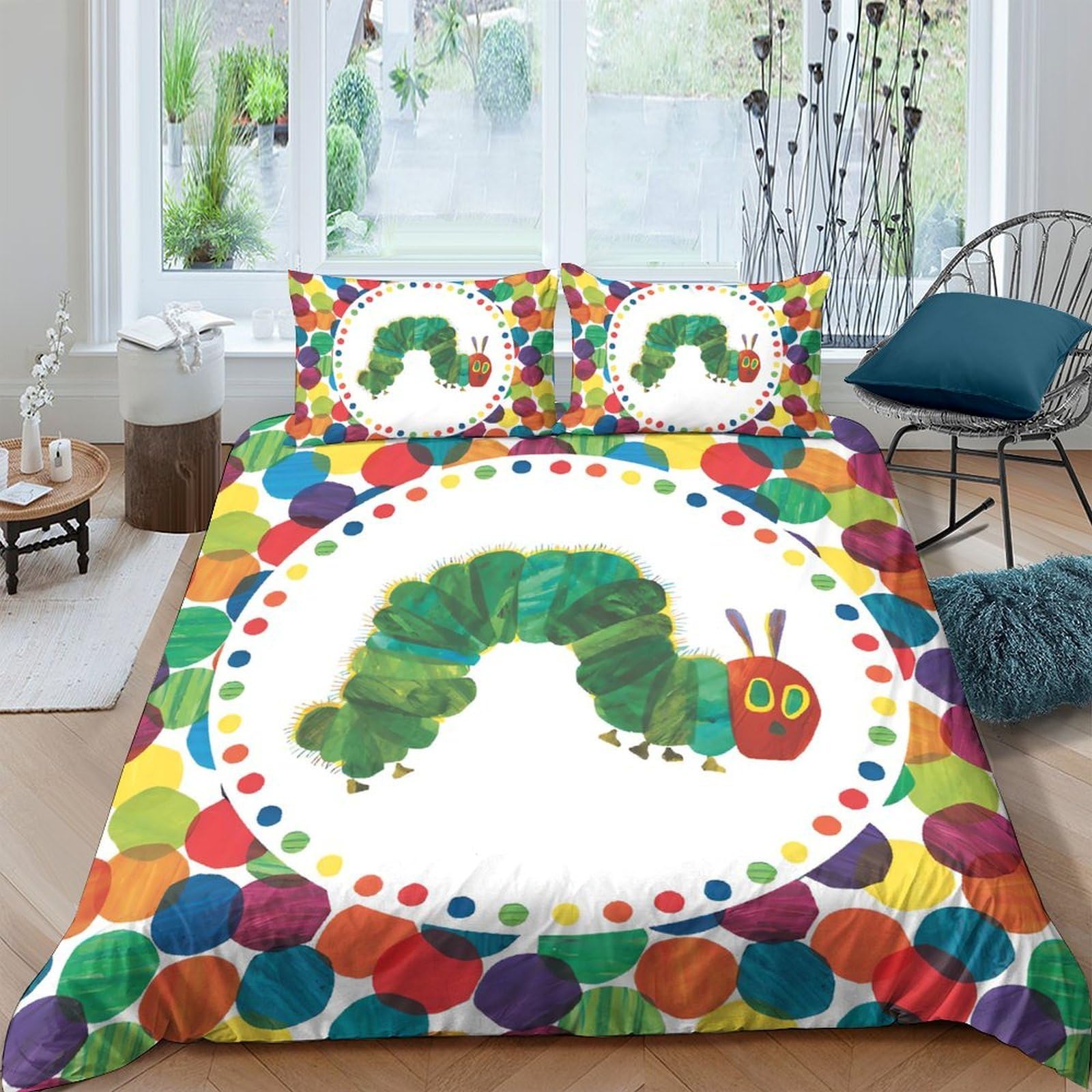 Ctjqhvkz Style-6 3D Printed Colorful Caterpillar Fitted Sheet Microfiber Vibrant Polka Dot Bed Cover For Bedroom Dorm Decor Protection Single（135X200cm）
