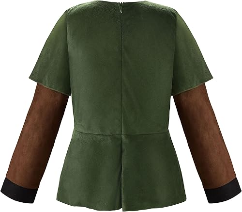 Vista 4 de ReliBeauty Disfraz de arquero para niños y niñas, disfraz de cazador con capa, color verde