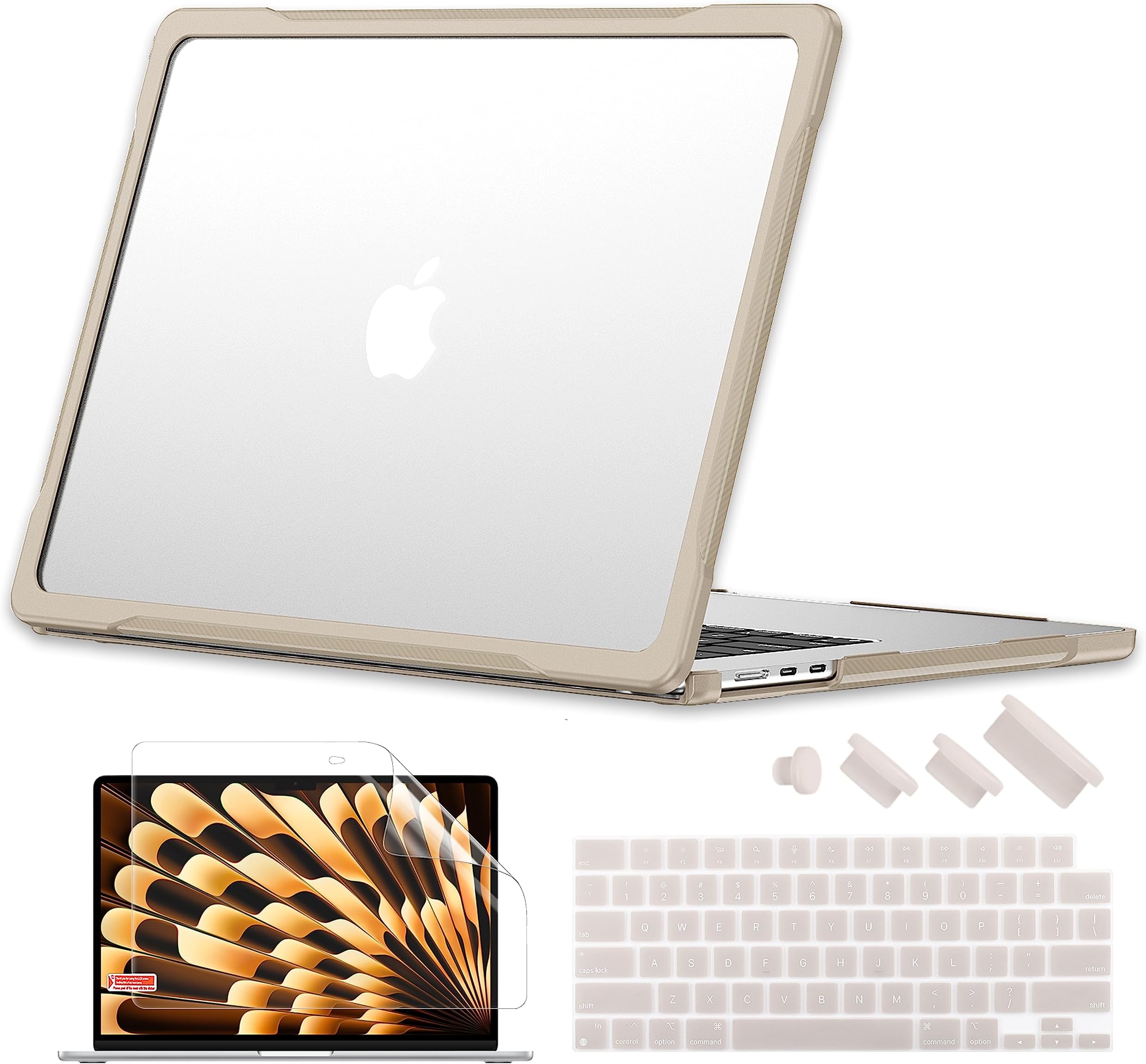 BatiandaUltimate Protection Case for M3 MacBook Air 15 inch 2024 A3114 2023 Model M2 A2941 Matte Carbon Fiber Edges Shockproof Anti-Scratch and Anti-Fingerprint with Keyboard Cover Protector, Khaki