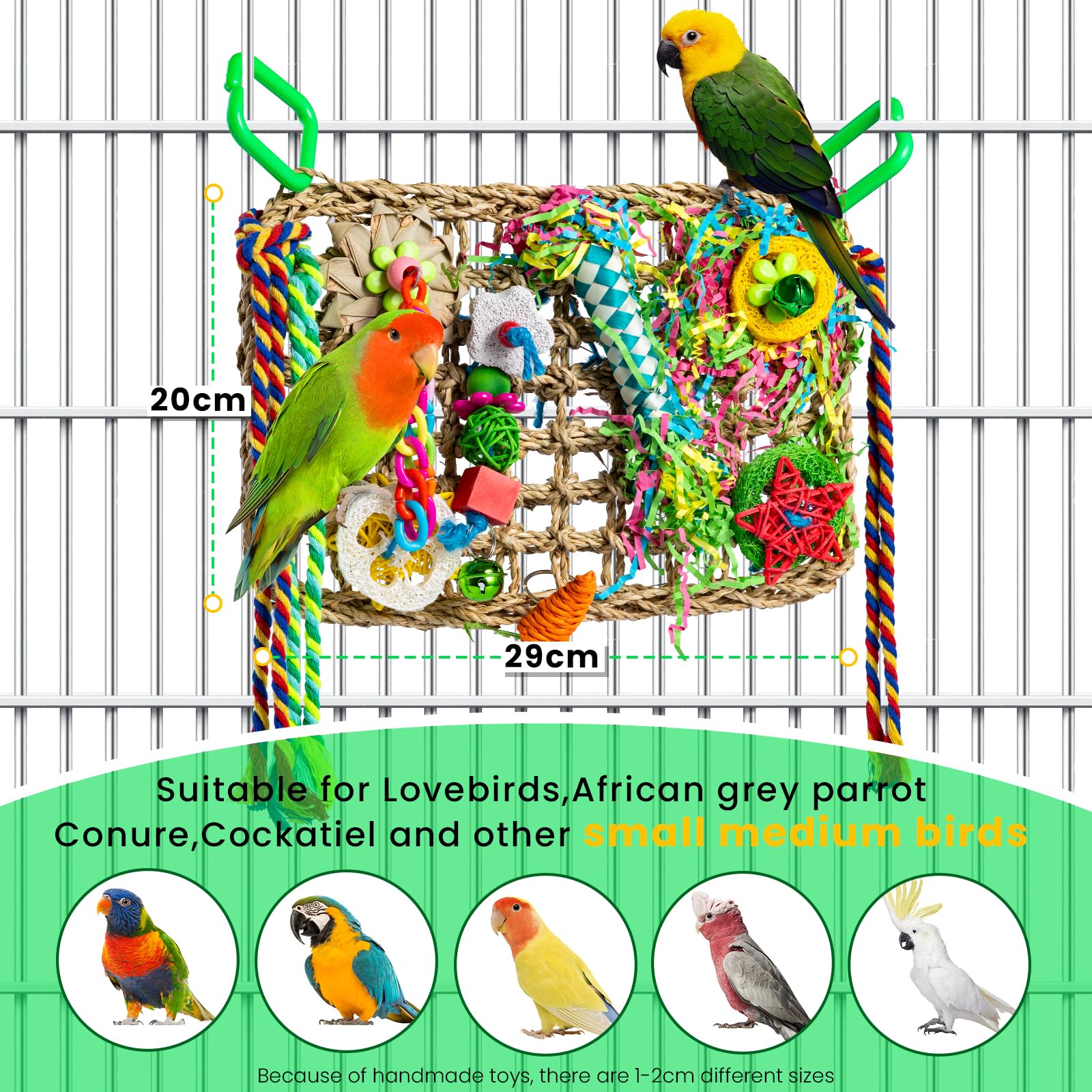 Giochi per Pappagalli, Giochi Pappagallo, giocattolo da masticare colorato, naturale, sicuro, per tutti i pappagalli e gli uccelli (rosso)