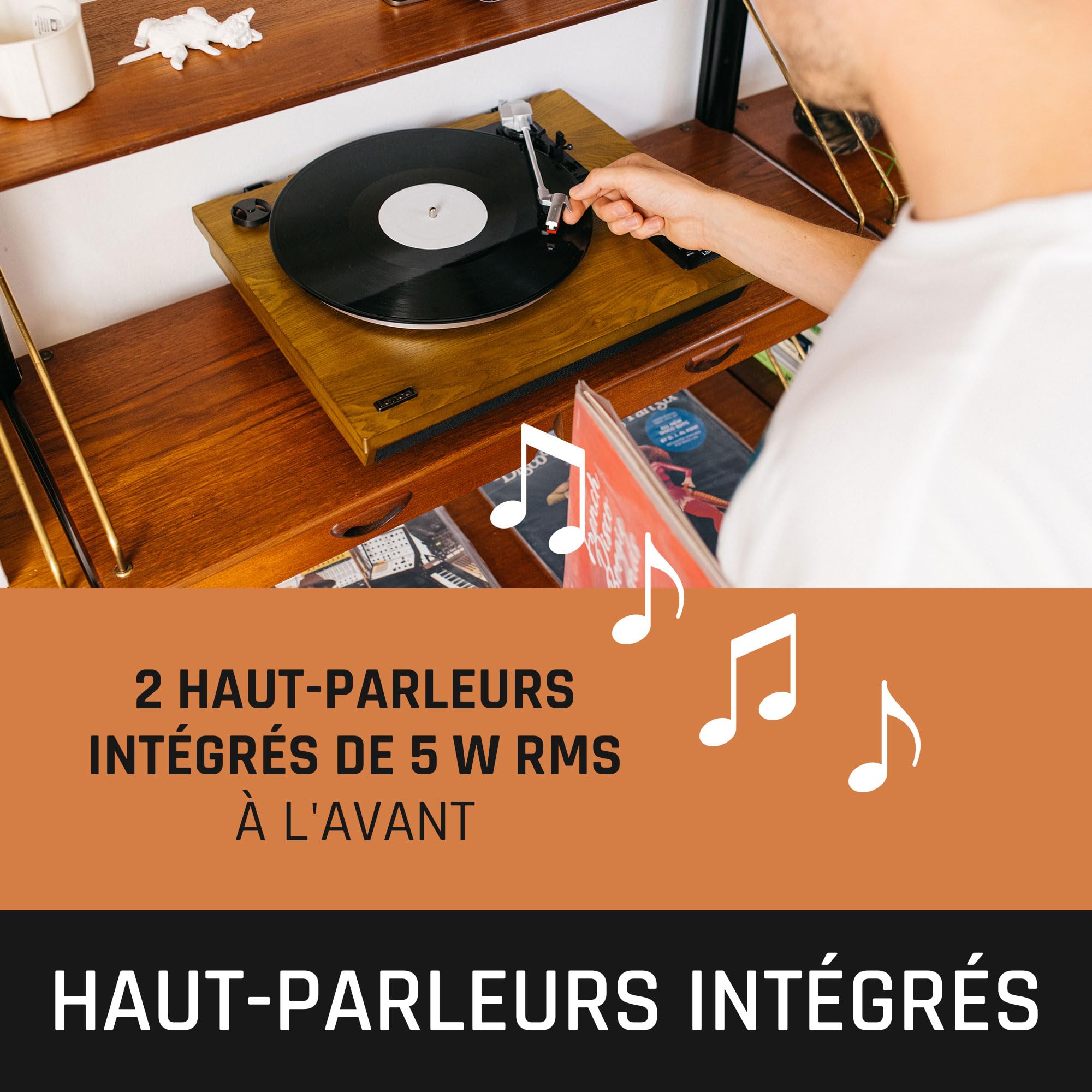 Lenco LS-55 Platine Vinyle, Tourne Disque Vinyle, Bluetooth - avec haut-parleurs intégrés - Encodage direct MP3 sur support de stockage - 2 x 5 Watt RMS - Entrée USB - AUX - Marron