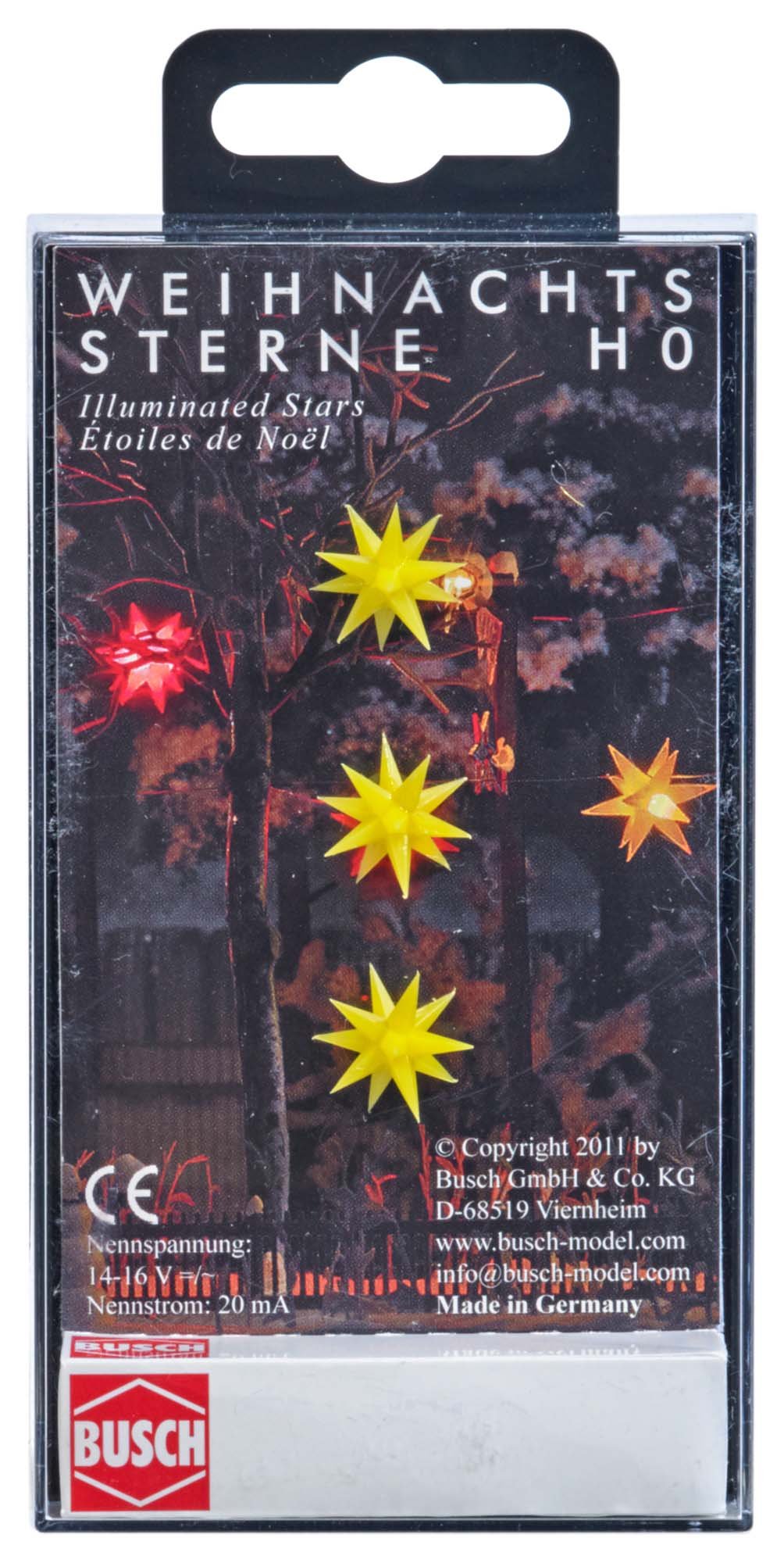 Busch 5415 - 1/87 / H0 Three Yellow Glowing Christmas Stars - New