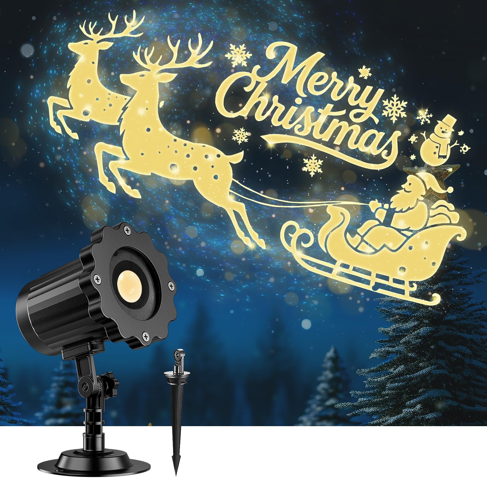 Weihnachten Deko Outdoor Indoor,3D Dynamische Schlitten Weihnachten Projektor,Wasserdicht Weihnachtsbeleuchtung außen für Garten Fenster Wand Hof Party Weihnachtsdeko Projector Lights