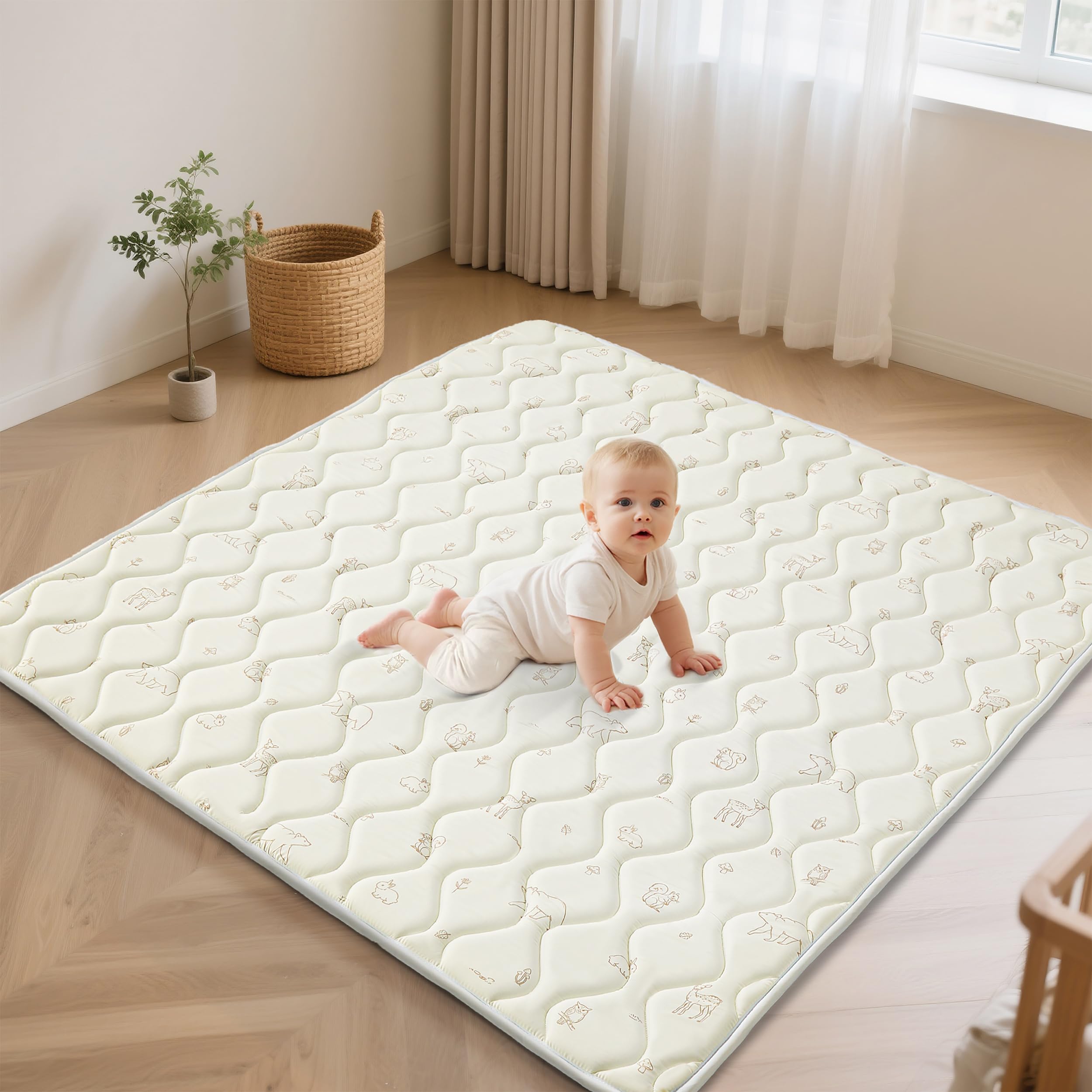 Lambluefly Tappeto Gioco Bambini,Addensare Tappeto Gioco Neonato 127x127cm,Antiscivolo,Lavabile in Lavatrice,Pieghevole Tappeto Neonato Gattonamento, Design in Stile Bohémien