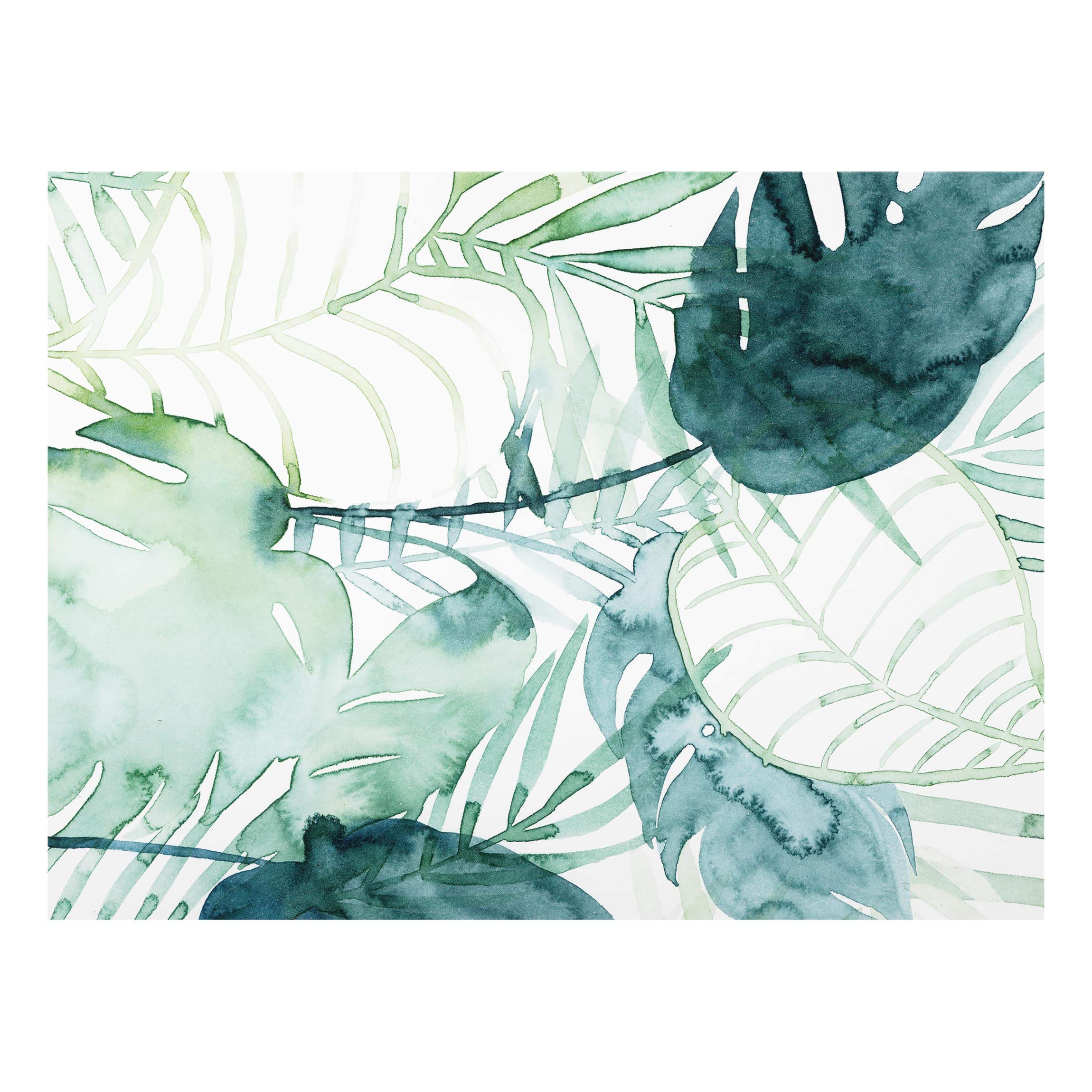 Fond de hotte avec support épaisseur 4mm à motifs crédence cuisine plantes verre trempé panneau mural vert crédence en verre aquarelle style tropical cuisine 3342 (80x59cm)