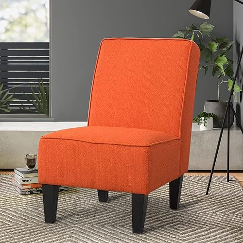 Miniatura 5 de Yongqiang Juego de 2 sillas laterales tapizadas sin brazos para sala de estar, dormitorio, silla tipo pantufla, tela naranja