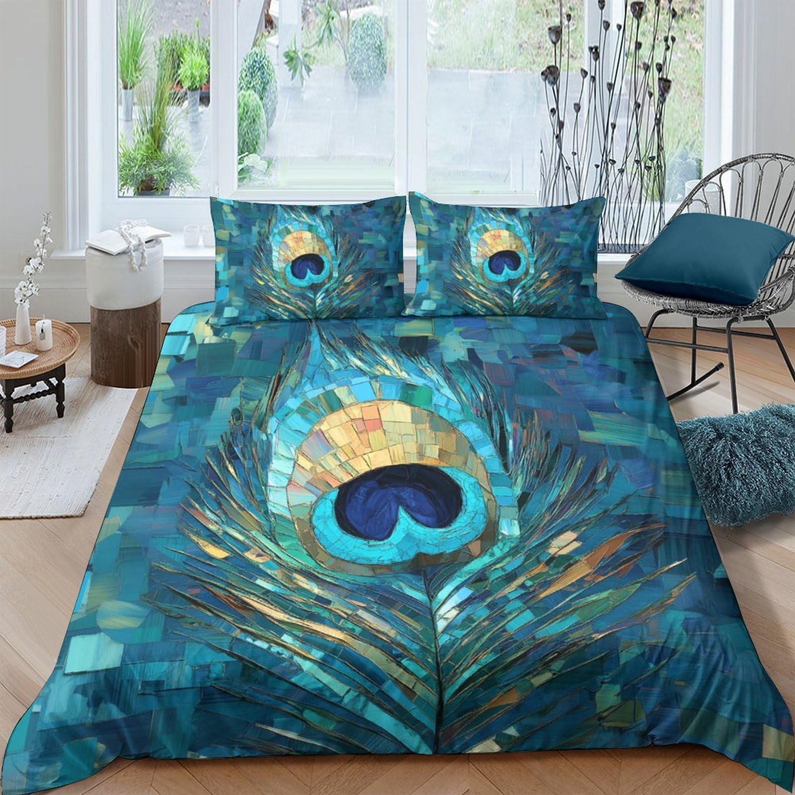 Ctjqhvkz Style-4 3D Printed Peacock Feather Fitted Sheet Microfiber Soft Decorative Mattress Cover For Bedroom Guest Room Single（135X200cm）