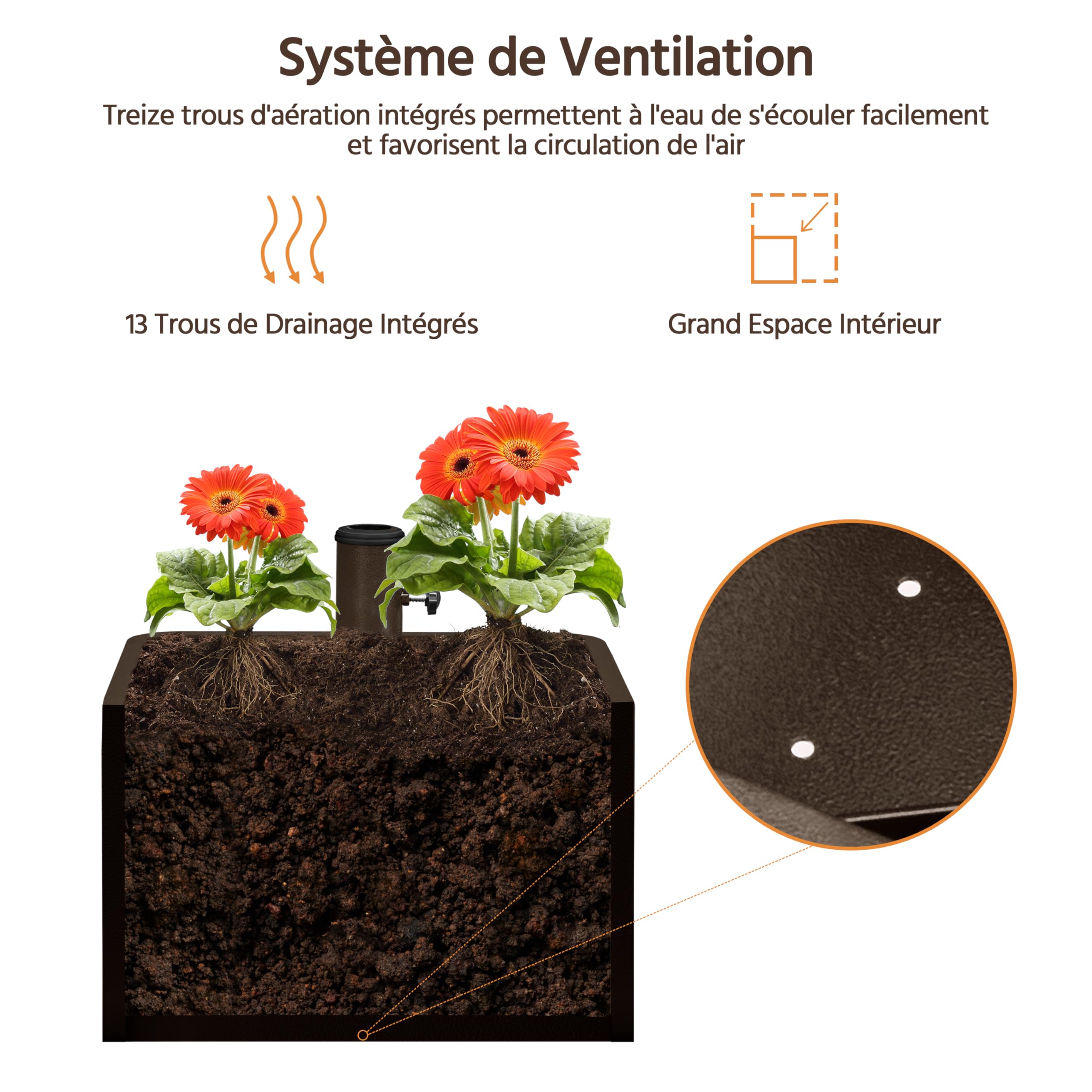Yaheetech Pied de Parasol Carré avec Pot de Fleur 2 en 1, Charge Max. 150 kg, Support Parasol Base de Parasol avec roulettes, Trous de Drainage, Remplissage Sable/Pierres 45,5 x 45,5 x 48 cm