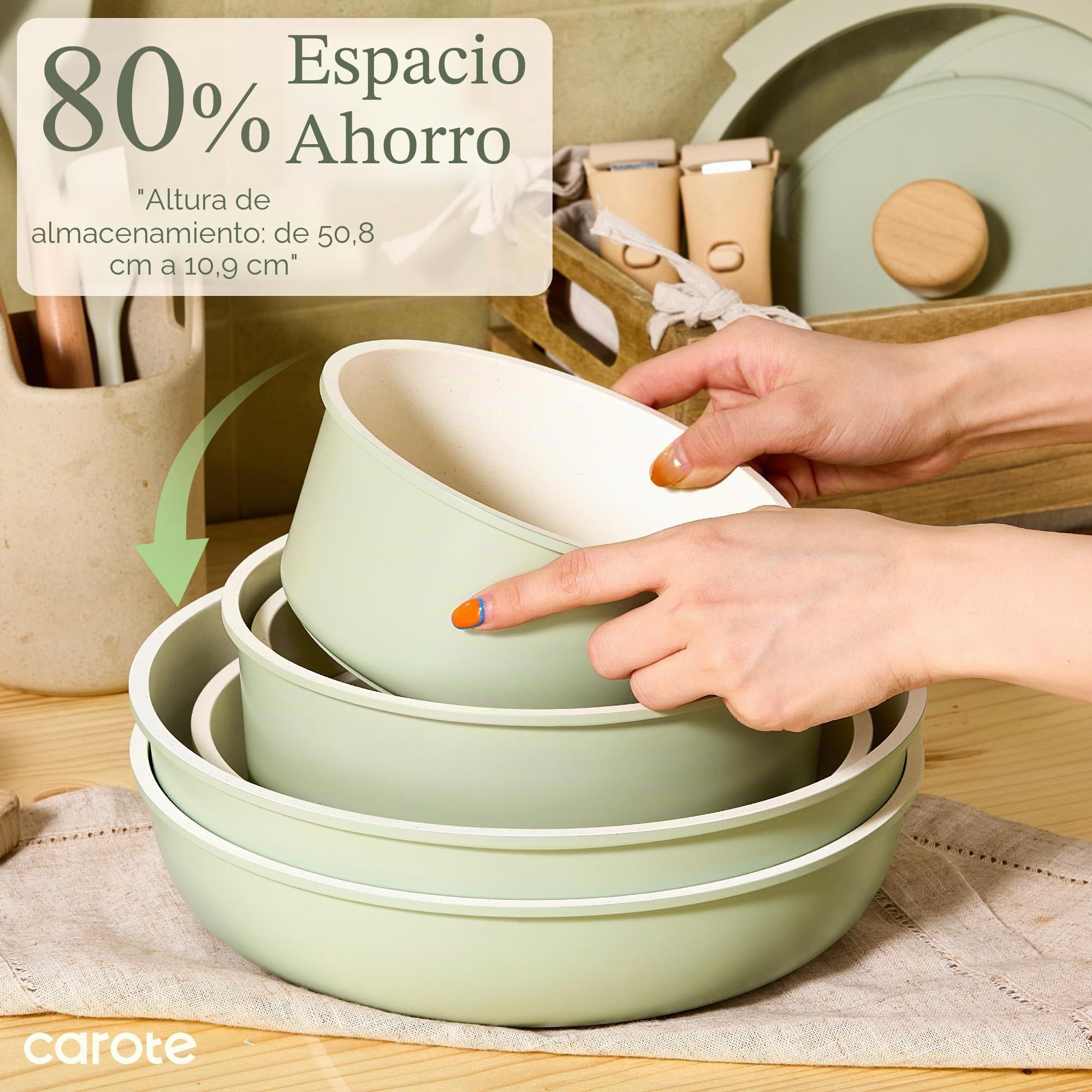 CAROTE Juego de ollas y sartenes, juego de utensilios de cocina antiadherentes con mango desmontable, 19 piezas de utensilios de cocina de inducción antiadherentes con mango extraíble, juego de