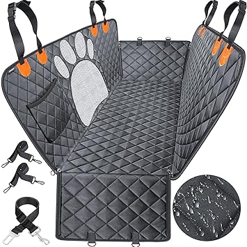 URPOWER Upgraded Dog Seat Covers with Mesh Visual Window 100% Waterproof Dog Car Seat Cover Nonslip Pet Seat Cover for Back Seat with Storage Pockets, Washable Dog Hammock for Cars Trucks and SUVs