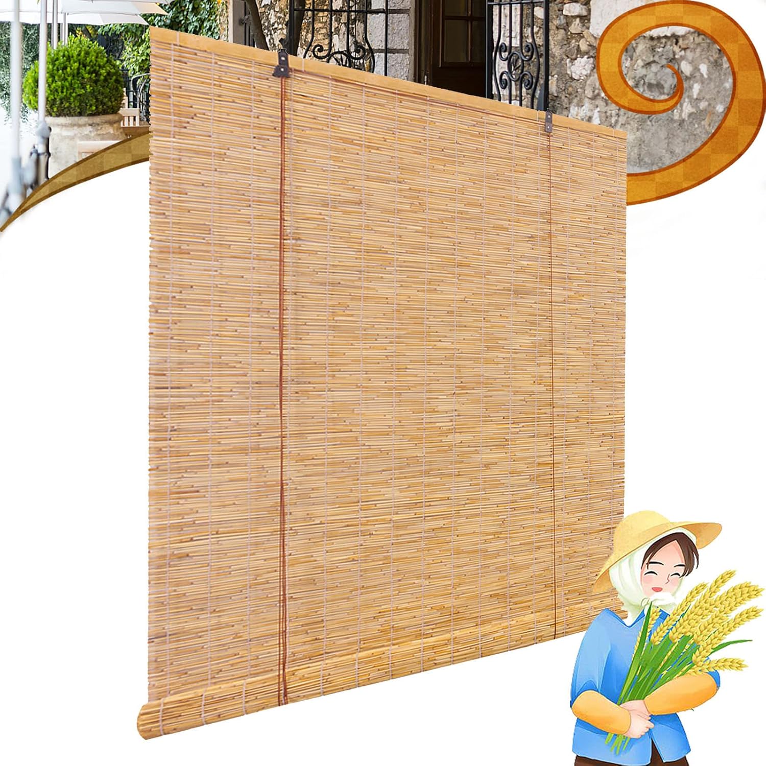 Bamboo Roll Up Blinds, Bamboo Blinds Outdoor for Patio