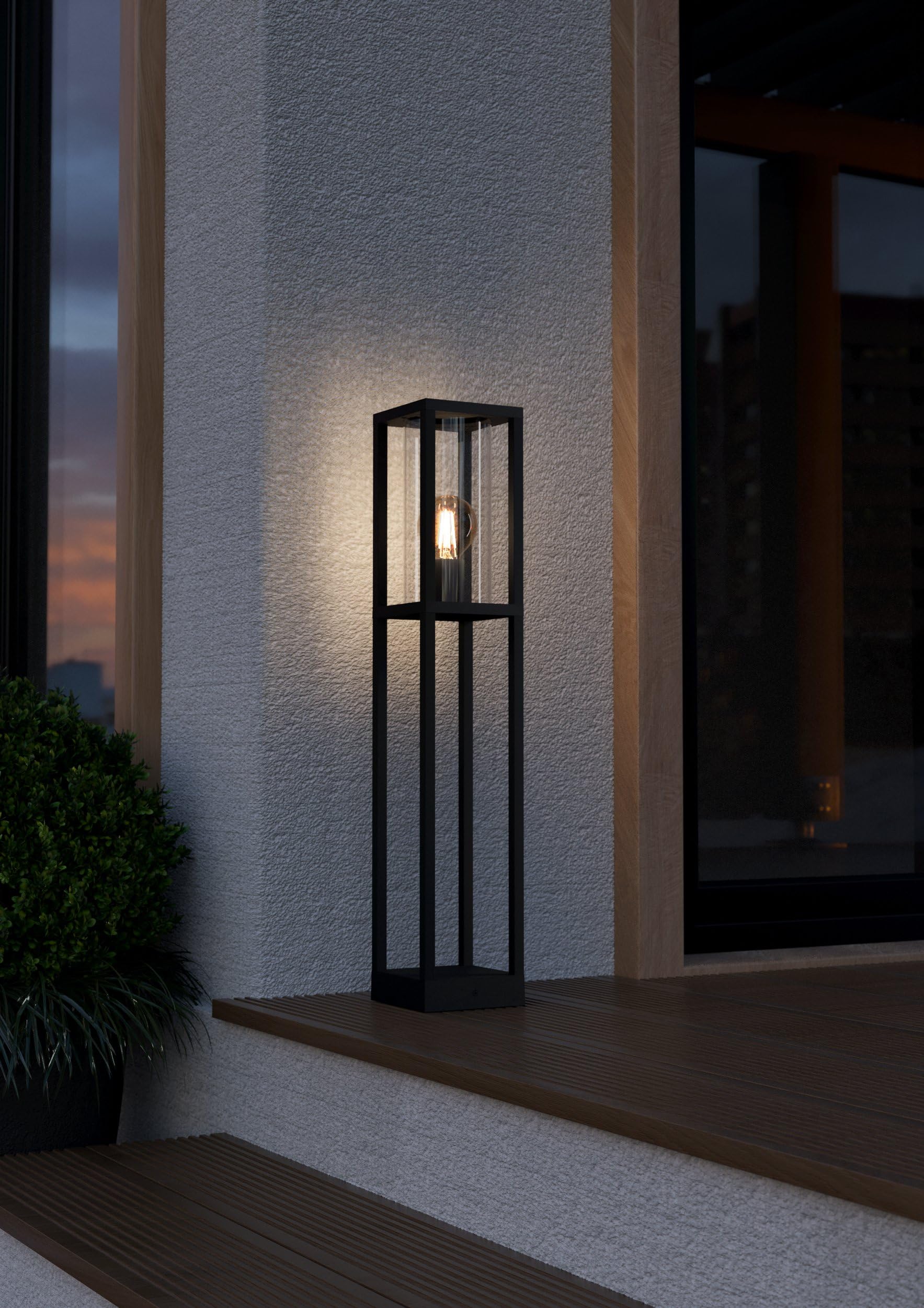 EGLO Donatori Buitensokkellamp, 1-lichts buitenlamp, vintage, retro, sokkellamp van gegoten aluminium in zwart en helder glas, buitenlamp met E27 -fitting, IP44 EGLO Donatori Buitensokkellamp, 1-lichts buitenlamp, vintage, retro, sokkellamp van gegoten aluminium in zwart en helder glas, buitenlamp met E27 -fitting, IP44