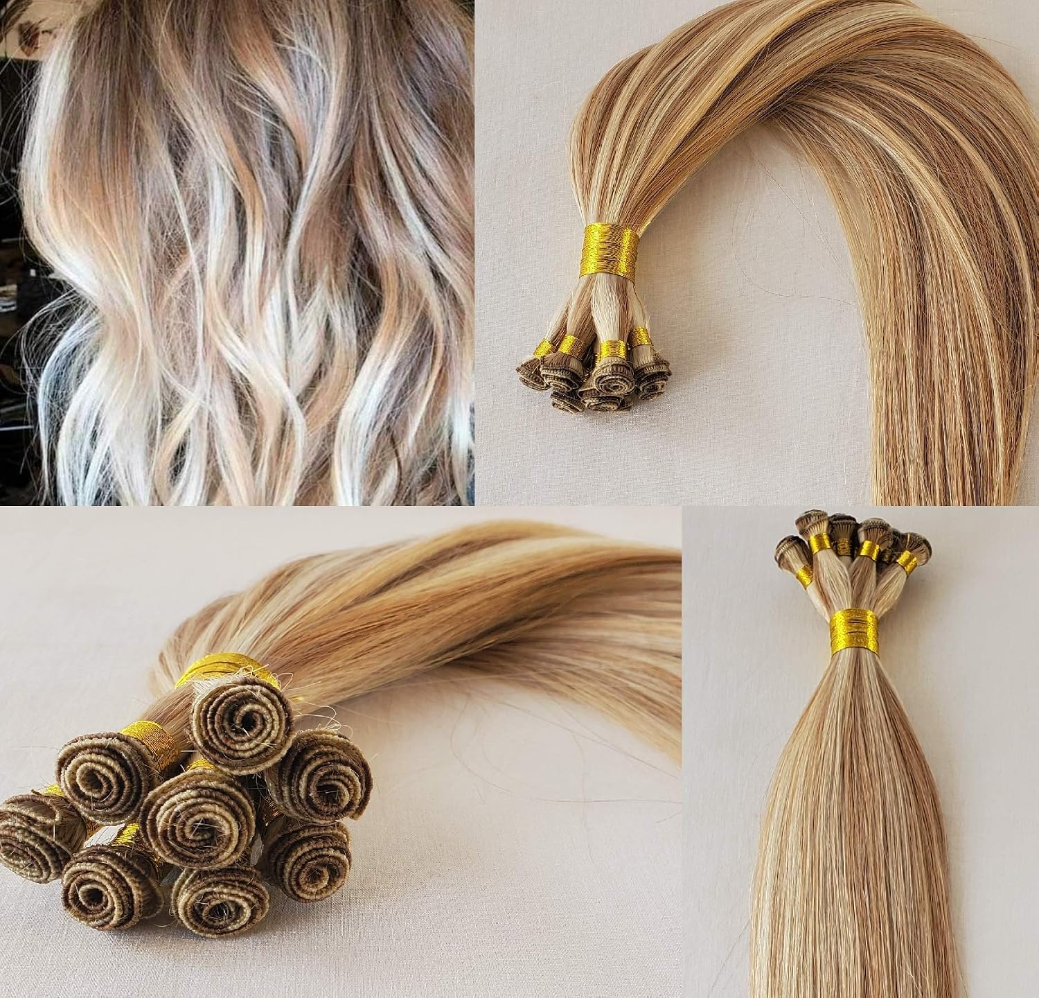 Hair Faux You 18" Hand-Tied Weft Hair, 8 Bundles, 100 grams, Soft Silky Straight,100% Human Remy Weft Hair Extensions #27/613 Strawberry Blonde mixed with Platinum Blonde