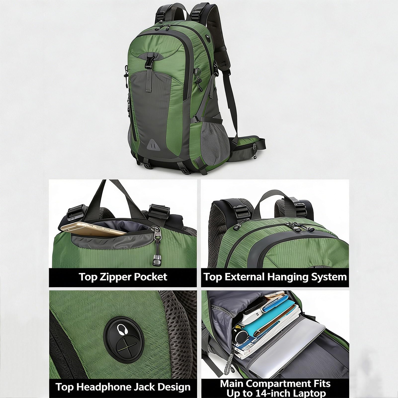 TY&WJ 40L Wanderrucksack Mit Externem Gestell,Großer Atmungsaktivem Trekkingrucksack Rückenbelüftung Reiserucksack Für Mehrtagestouren, Herren & Damen