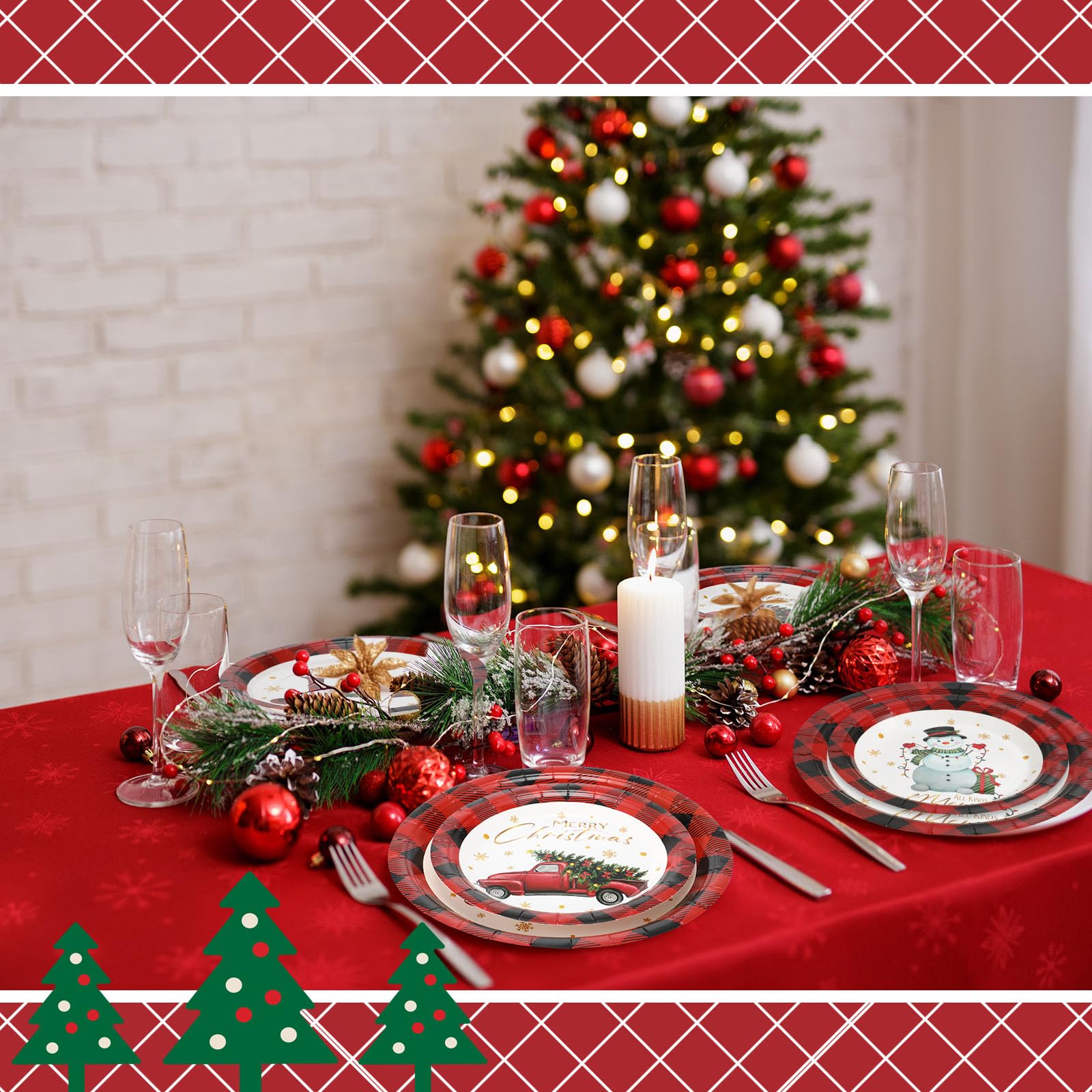 Layhit Weihnachtsparty Pappteller Dessert Weihnachtsfeier Dekorationen Einweg Runde Weihnachten Pappteller für Weihnachten Geburtstag Party 7 Zoll und 9 Zoll (240 Stück)